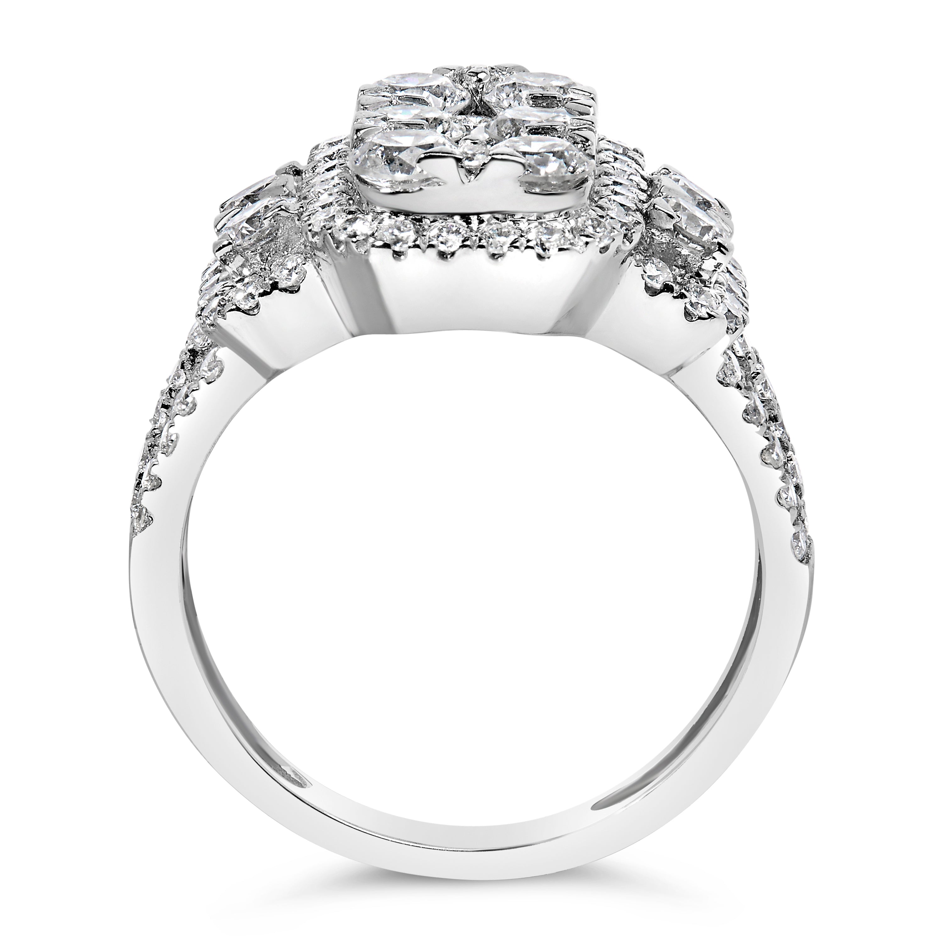 14K White Gold 2 1/4 Cttw Diamond Cocktail Cluster Ring (G-H Color, SI2-I1 Clarity) - Size 7