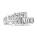 14K White Gold 1 1/2 Cttw Invisible-Set Princess and Channel-Set Baguette Diamond Geometric Bypass Ring Band (G-H Color, SI2-I1 Clarity) - Ring Size 7