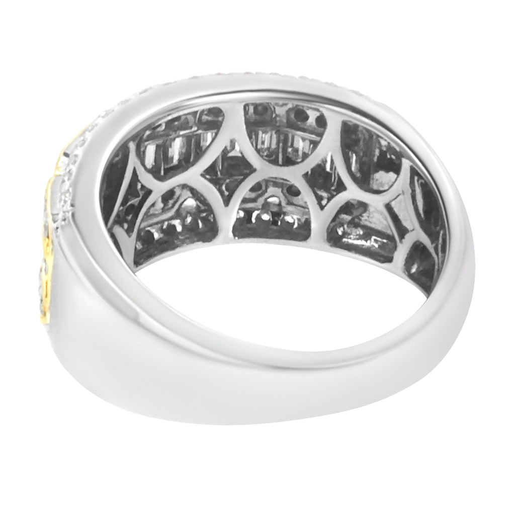 10K White and Yellow Gold 1.00 Cttw Baguette and Round cut Diamond Art Deco Multi-Row Ring Band (I-J Color, I1-I2 Clarity) - Ring Size 7