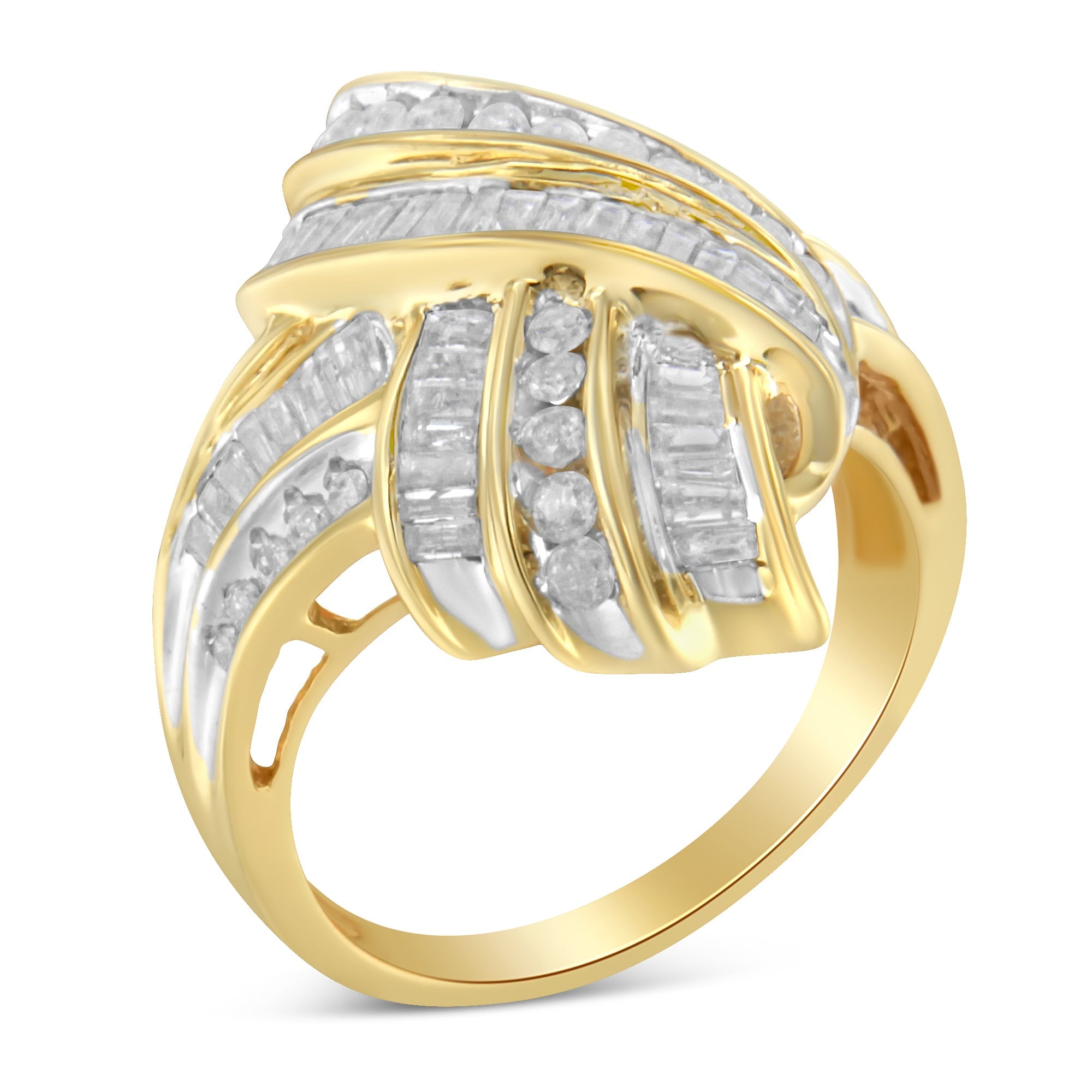 10K Yellow Gold Diamond Bypass Cocktail Ring (1 1/5 Cttw, I-J Color, I2-I3 Clarity) - Size 8