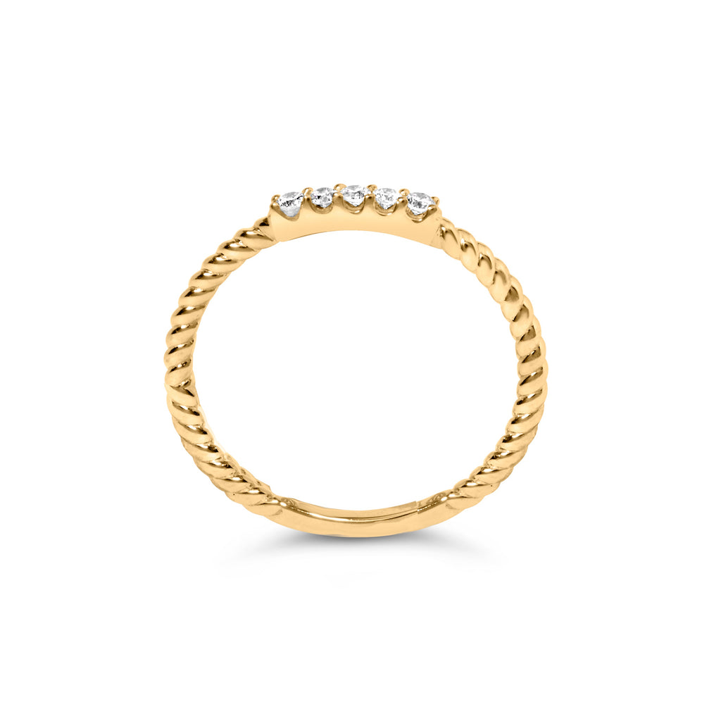 10K Yellow Gold 1/10 Cttw Diamond 5 Stone Braided Shank Band Ring (I-J Color, I2-I3 Clarity)- Ring Size 6