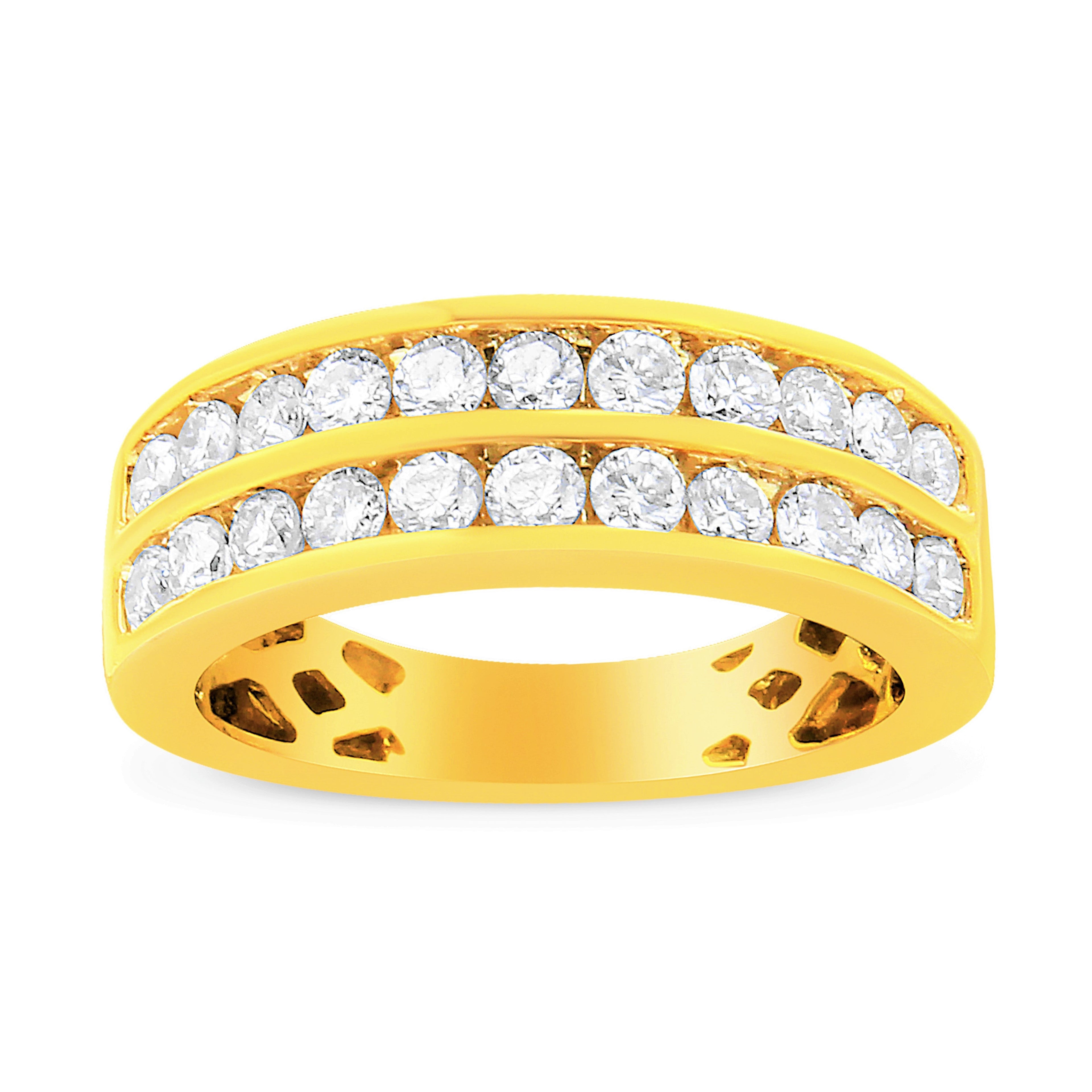 10K Yellow Gold Two-Row Diamond Band Ring (1 Cttw, J-K Color, I1-I2 Clarity) - Size 6