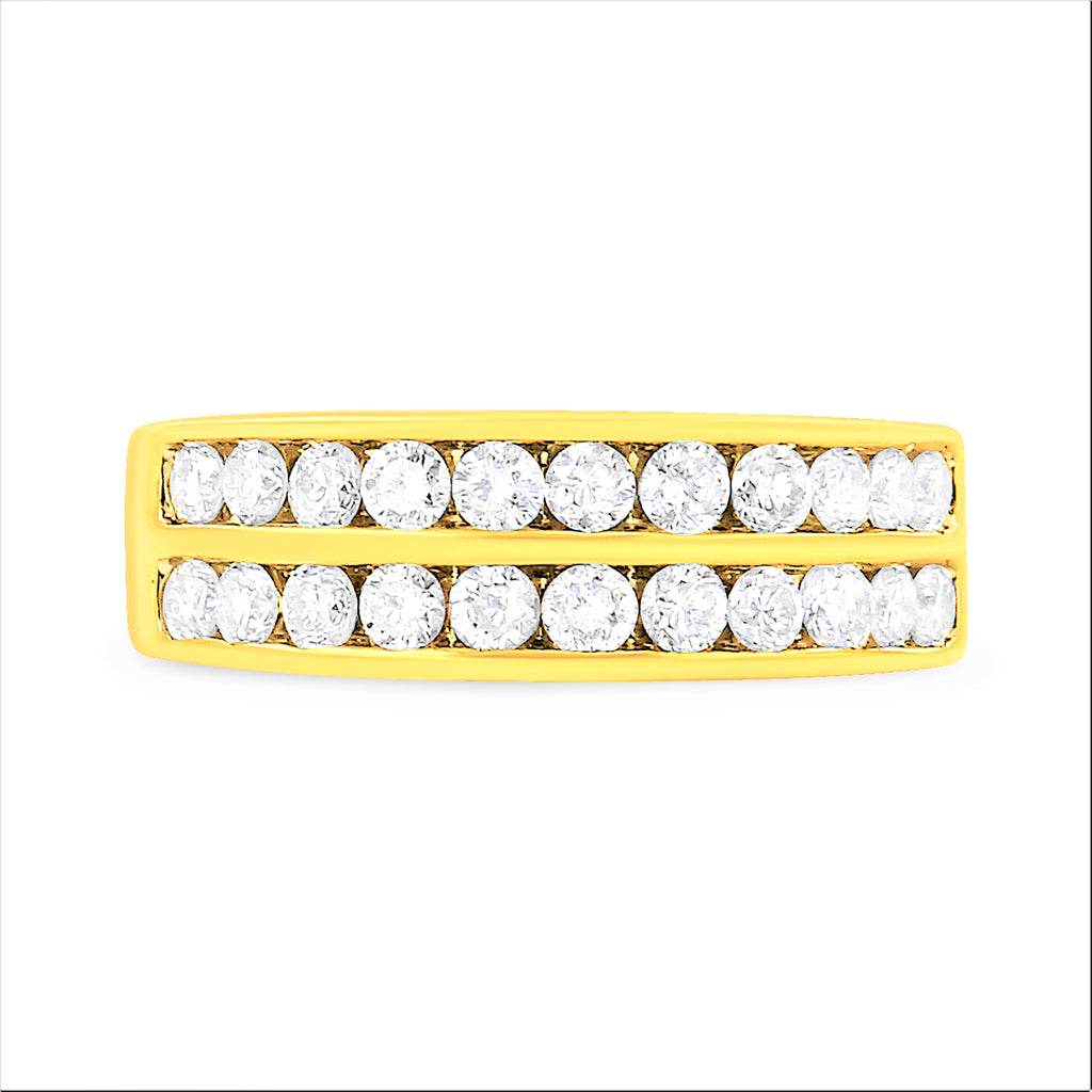 10K Yellow Gold Two-Row Diamond Band Ring (1 Cttw, J-K Color, I1-I2 Clarity) - Size 6