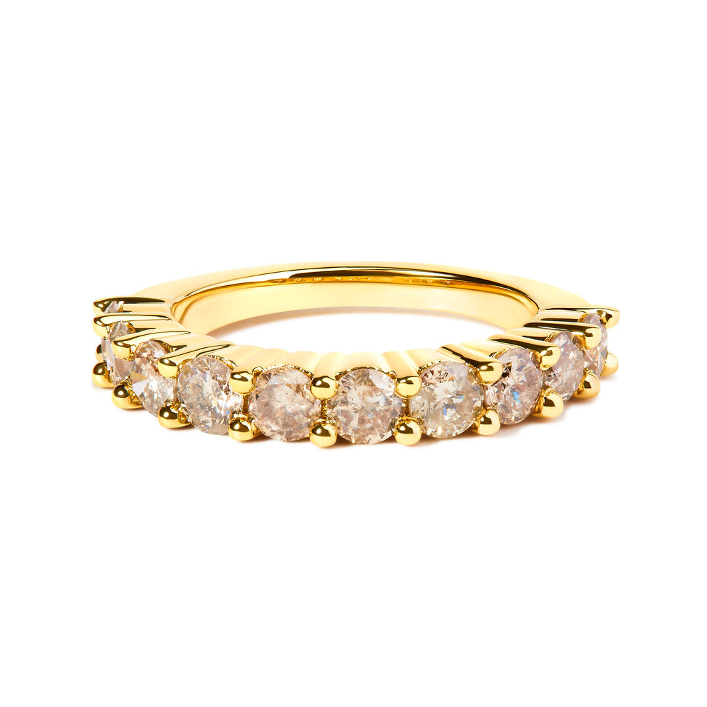 14K Yellow Gold Plated .925 Sterling Silver 2.0 Cttw Round Brilliant Cut Diamond 10 Stone Anniversary Band Ring (J-K Color, I1-I2 Clarity) - Size 7