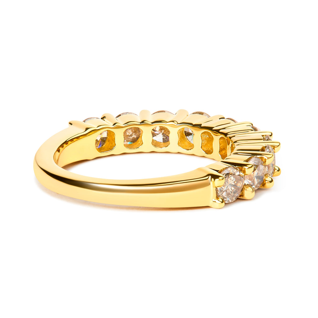 14K Yellow Gold Plated .925 Sterling Silver 2.0 Cttw Round Brilliant Cut Diamond 10 Stone Anniversary Band Ring (J-K Color, I1-I2 Clarity) - Size 7