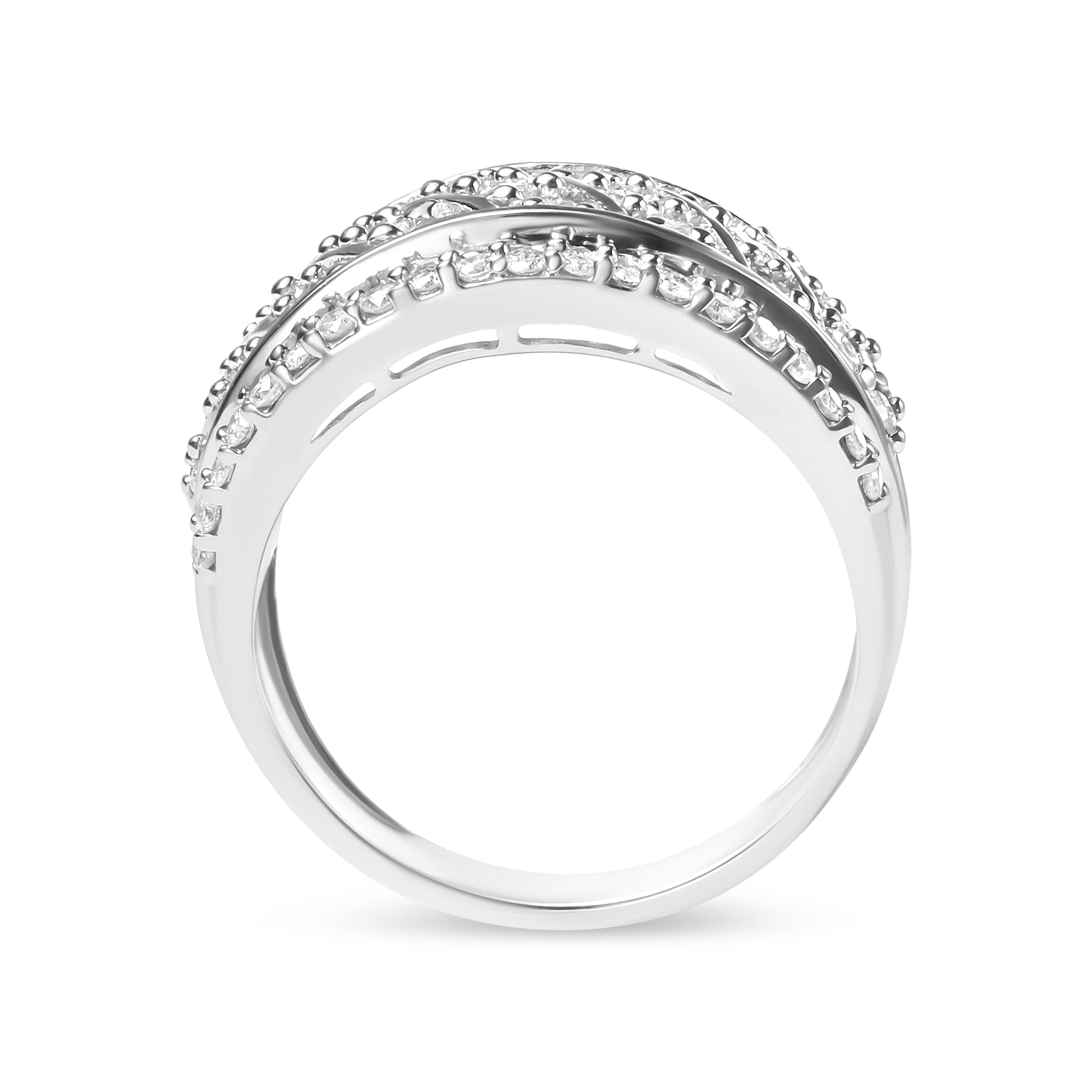 .925 Sterling Silver 2.00 Cttw Diamond Fashion Multi Row Cocktail Ring (H-I Color, I2-I3 Clarity) - Ring Size 7