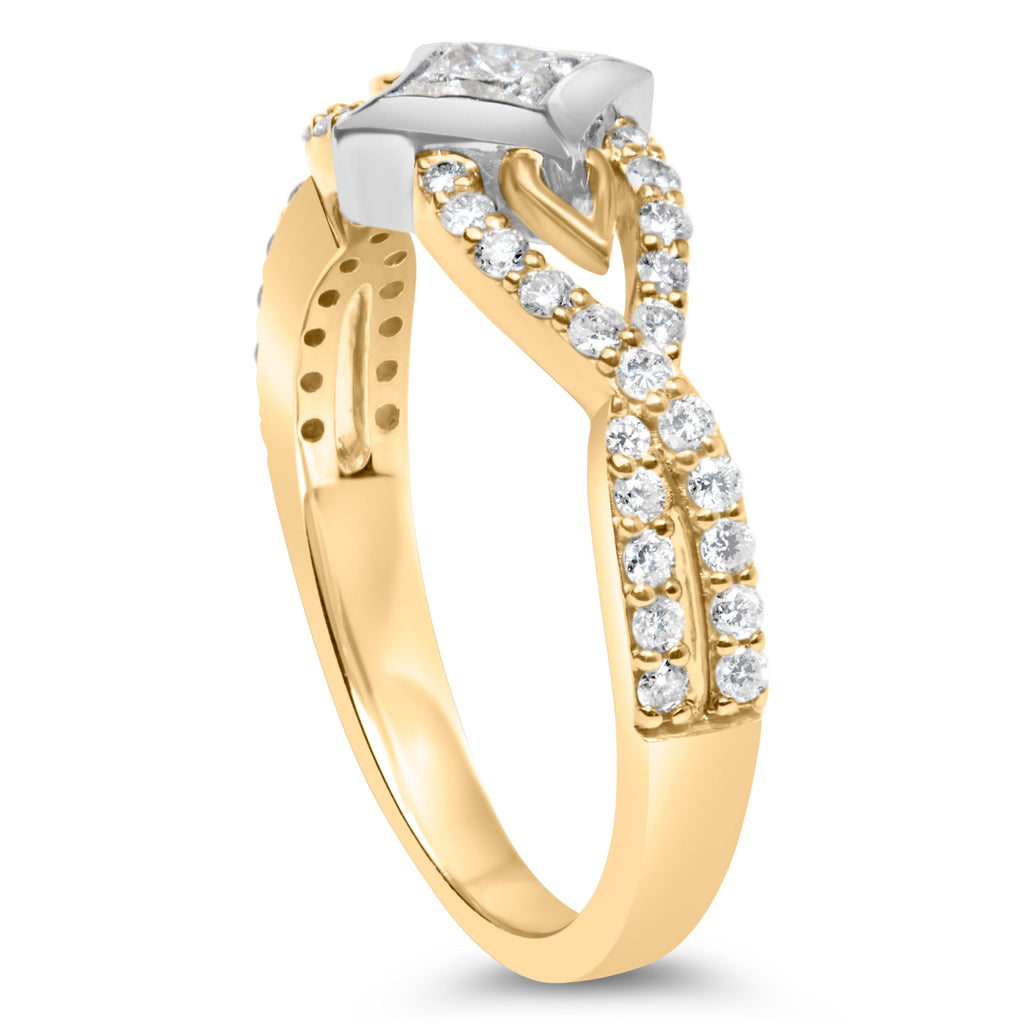 10K Two Tone Color 2/3 Cttw Diamond Kite and Twist Shank Ring (H-I Color,SI2-I1 Clarity)
