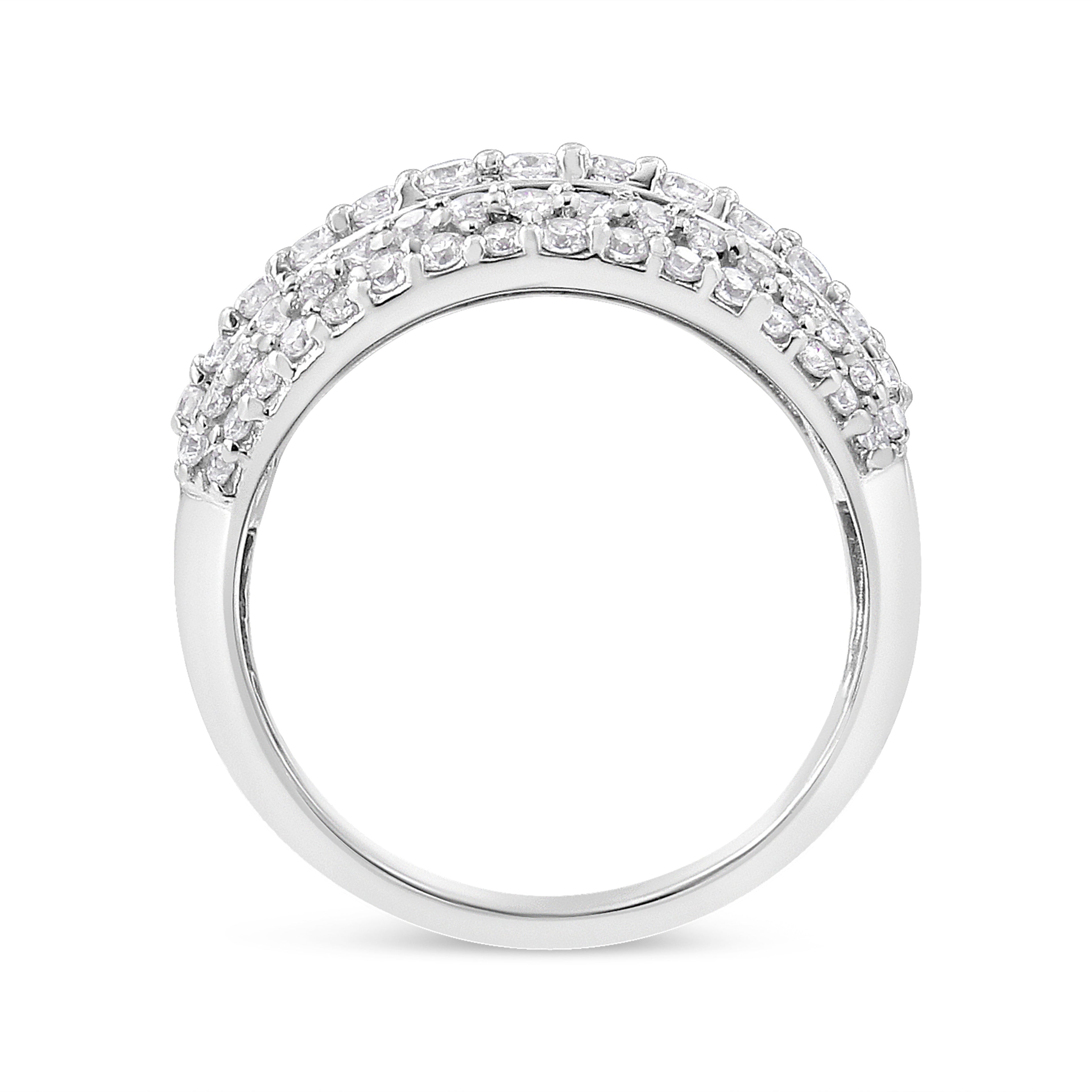 .925 Sterling Silver 2.00 Cttw Round and Baguette-Cut Diamond Cluster Ring (H-I Color, I1-I2 Clarity) - Size 7