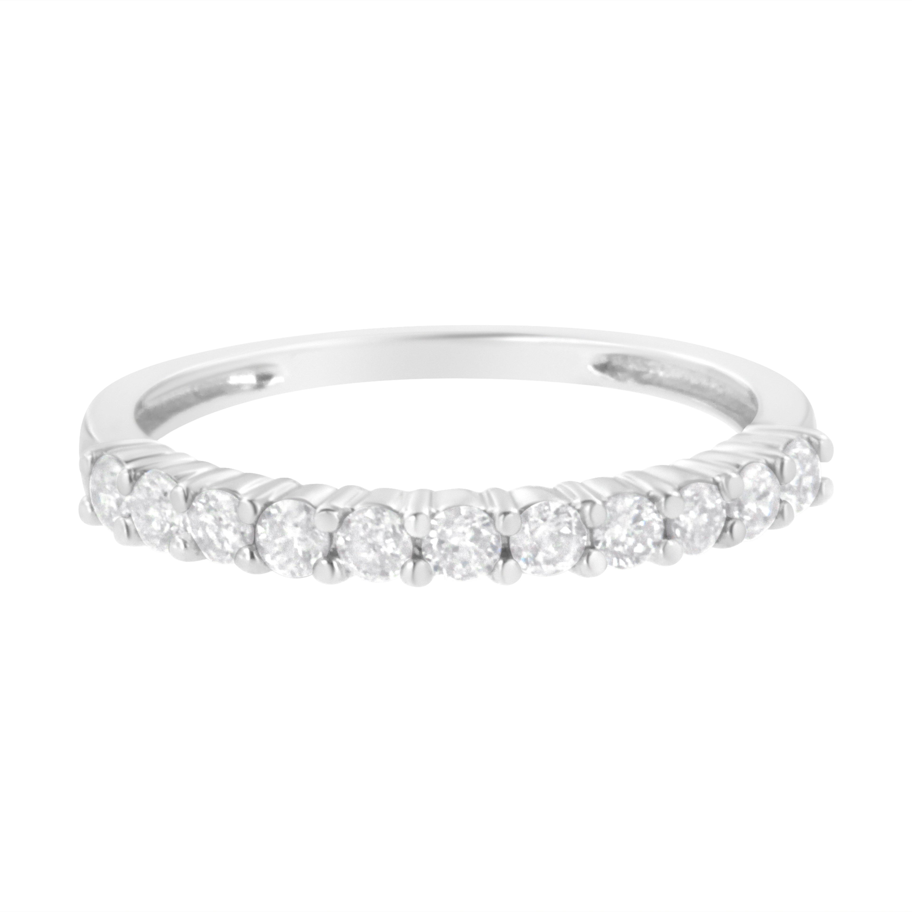 IGI Certified 1/2 Cttw Diamond 10K White Gold Prong Set Fluted Band Style Ring (I-J Color, I2-I3 Clarity) - Size 7