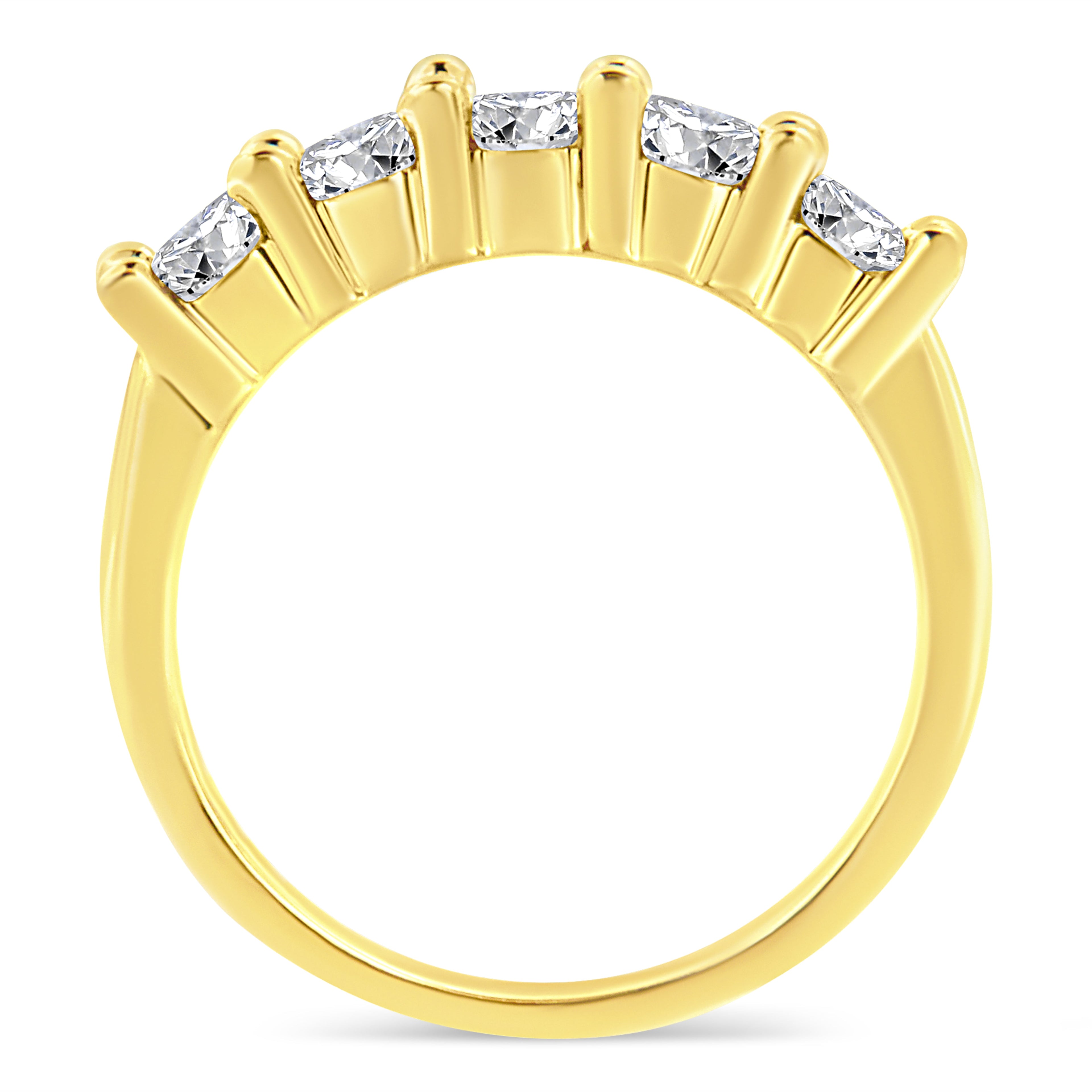 14K Yellow Gold Plated .925 Sterling Silver 1.0 Cttw Shared Prong-set Round Diamond 5 Stone Band Ring (J-K Color, I1-I2 Clarity) - Size 7
