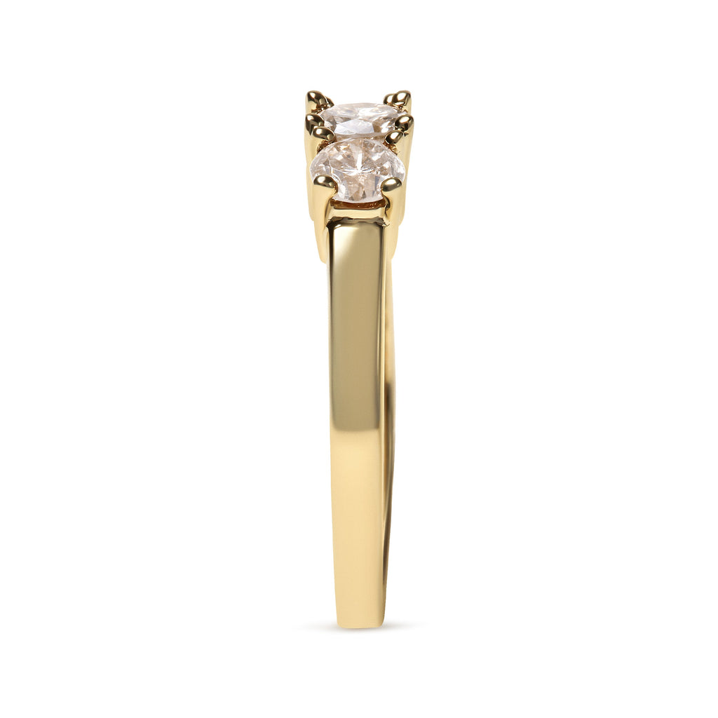 10K Yellow Gold 1.00 Cttw Champagne Diamond 3-Stone Band Ring (J-K Color, I1-I2 Clarity)  - Size 7