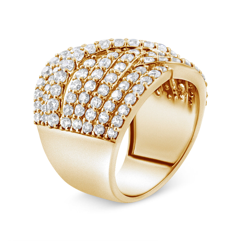 10K Yellow Gold 3.0 Cttw Diamond Eight-Row Bypass Crossover Statement Band Ring (H-I Color, I2-I3 Clarity) - Size 7