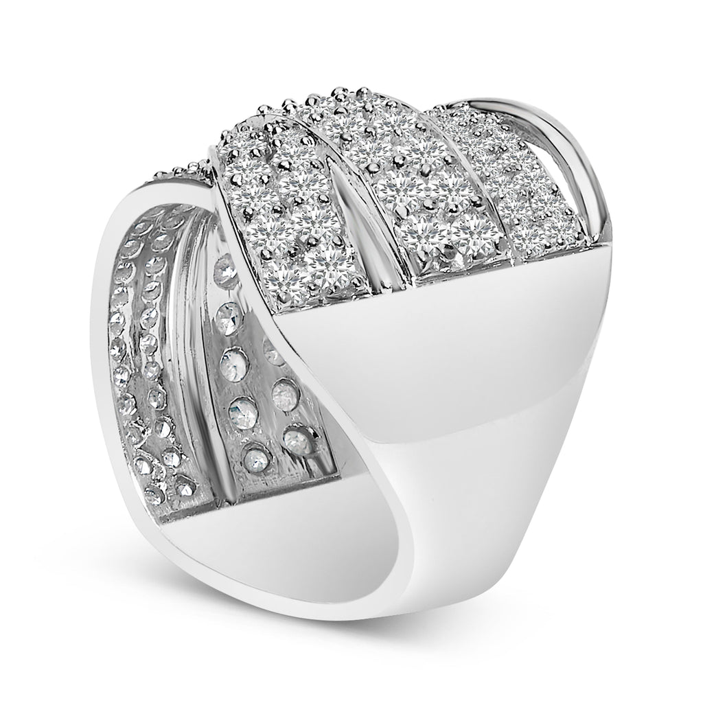 .925 Sterling Silver 2.00 Cttw Round-Cut Diamond Overlapping Bypass Band Ring (I-J Color, I2-I3 Clarity) - Ring Size 7