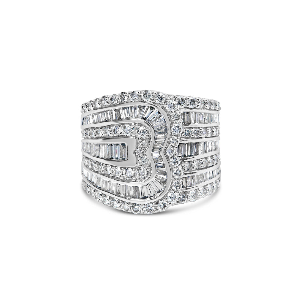 10K White Gold 2 1/2 Cttw Round and Baguette-Cut Diamond Multi-Row Bypass Ring (J-K Color, I2-I3 Clarity) - Ring Size 7