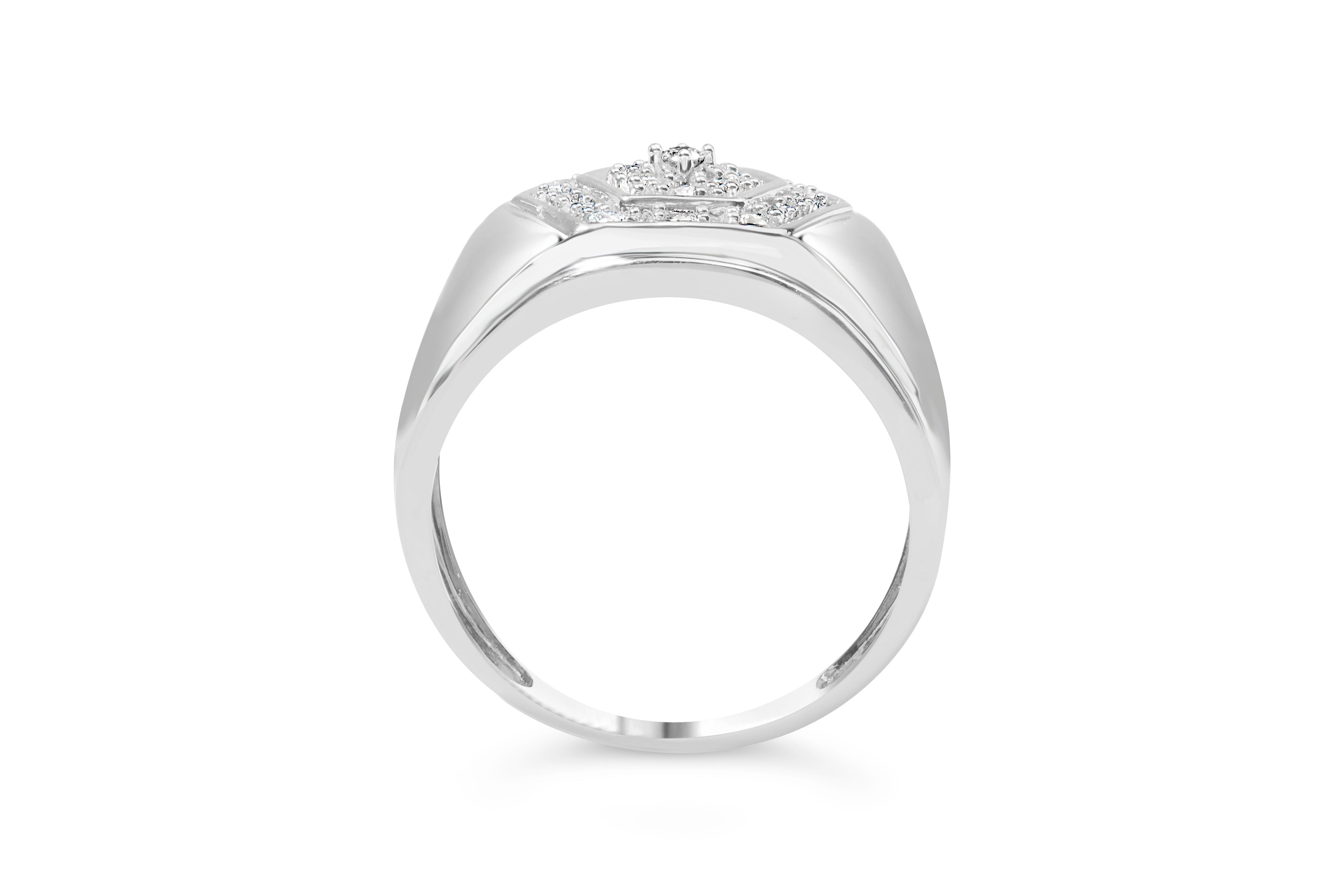 Men's .925 Sterling Silver 1/2 Cttw Multi-Diamond Hexagon Frame Ring (I-J Color, I3 Clarity) - Ring Size 10