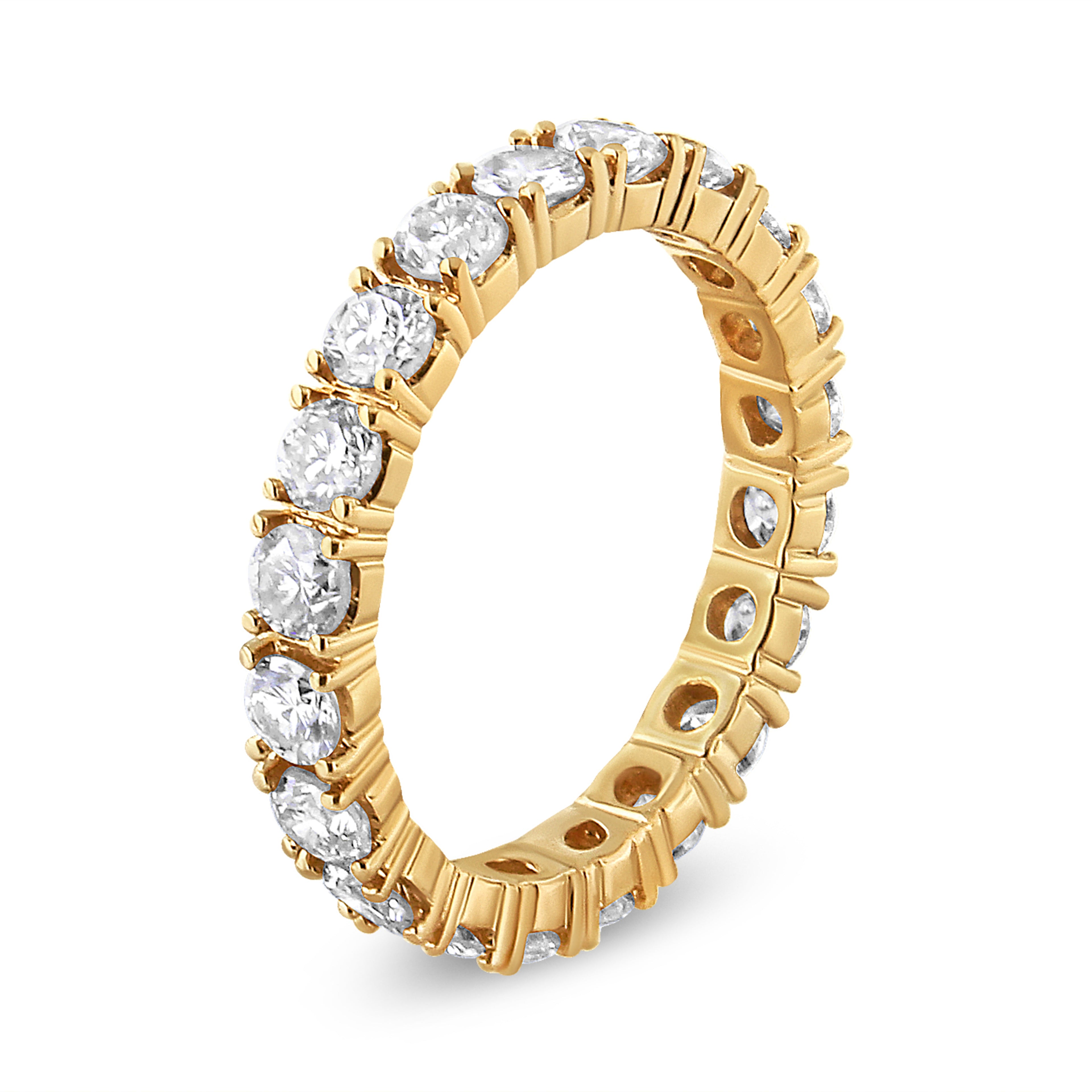 14K Yellow Gold 2.00 Cttw Shared Prong Set Round Cut Diamond Eternity Band (J-K Color, VS1-VS2 Clarity) - Ring Size 6.75