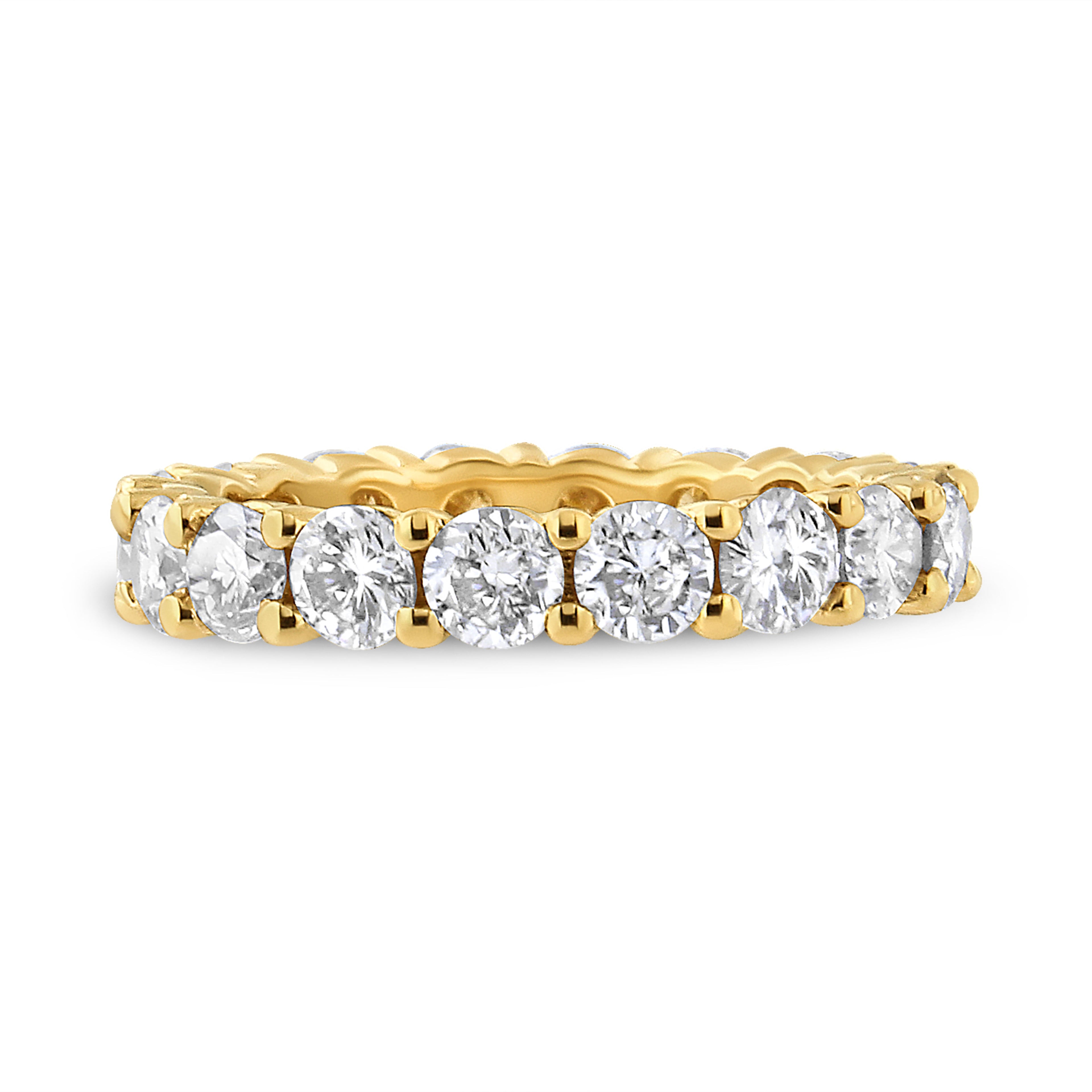 14K Yellow Gold 3.00 Cttw Shared Prong Set Round Cut Diamond Eternity Band (J-K Color, VS1-VS2 Clarity) - Ring Size 7