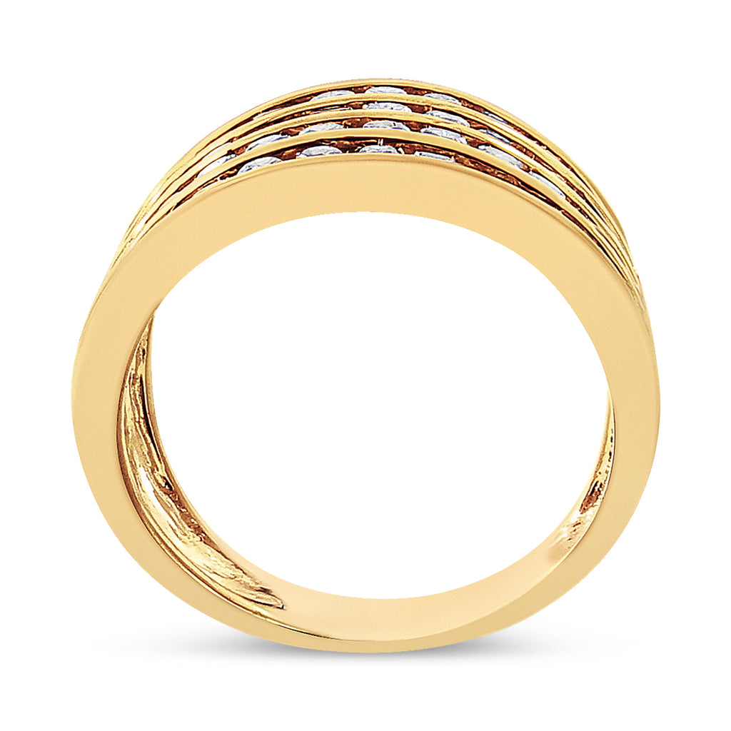 10K Yellow Gold Plated .925 Sterling Silver 1 1/2 Cttw Diamond 4 Row Channel Band Ring (Champagne Color, I2-I3 Clarity) Size 7