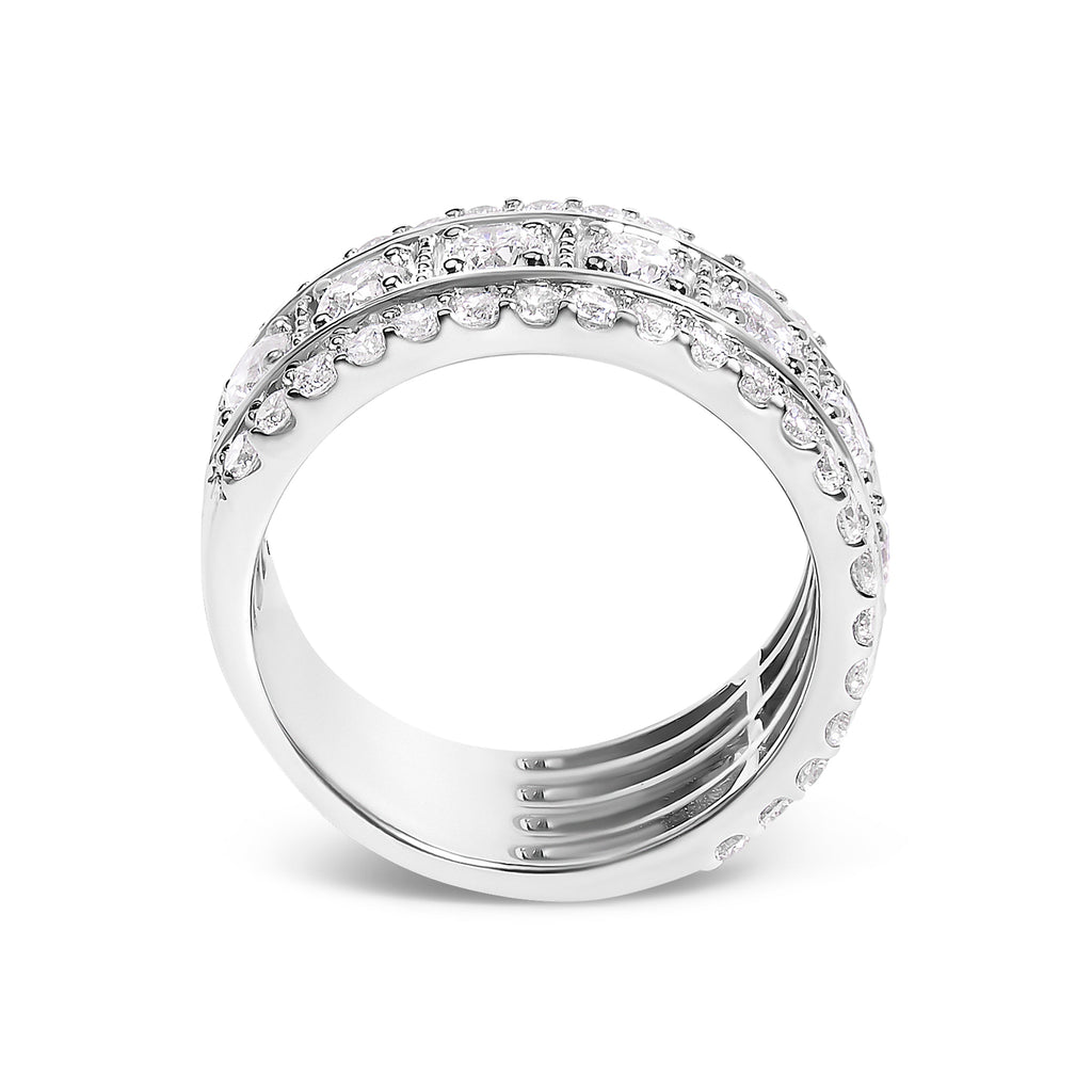 .925 Sterling Silver 2.0 Cttw Lab Grown Diamond Three-Row PavÃ© Band Ring