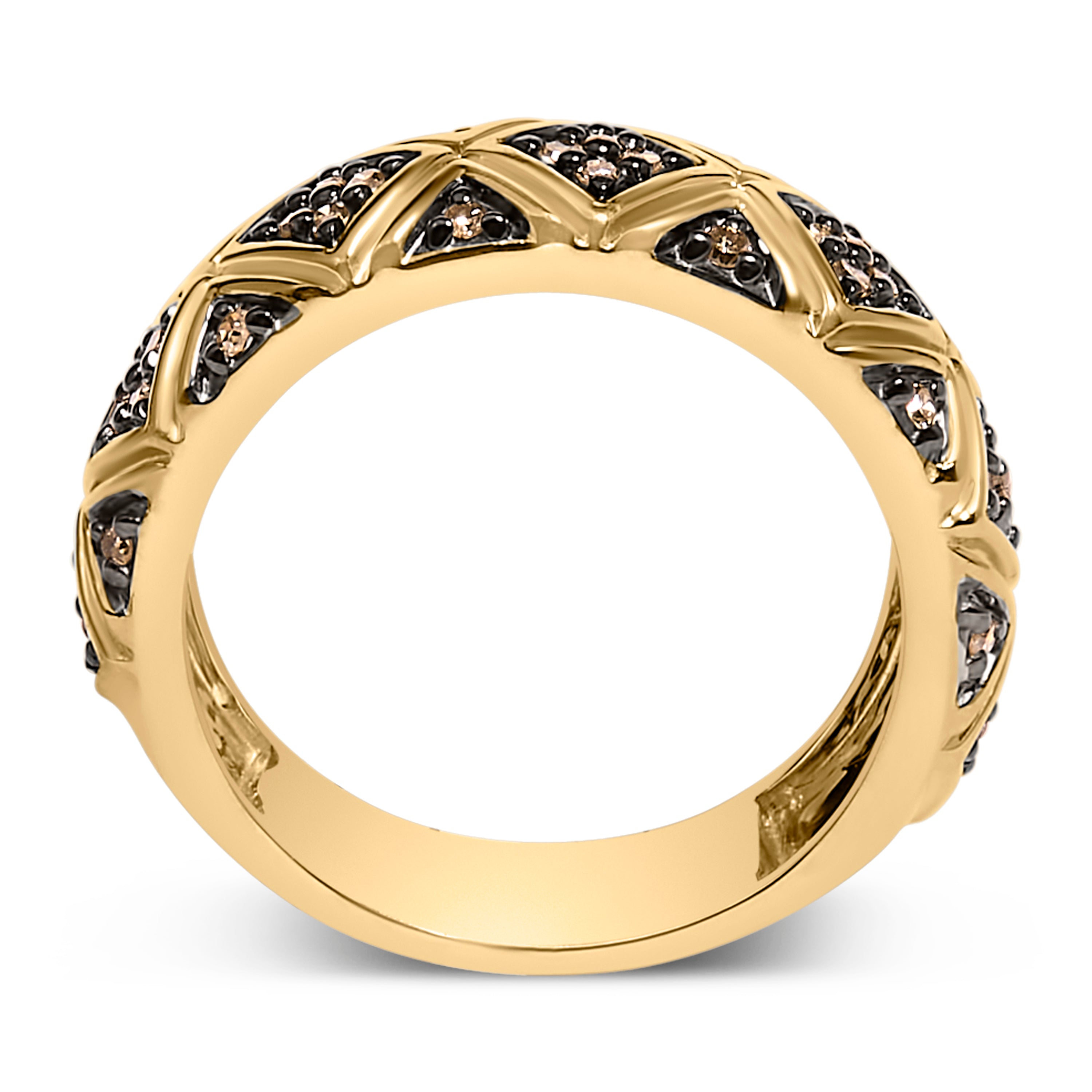 10K Yellow Gold Plated .925 Sterling Silver 3/8 Cttw Champagne Diamond Geometric Style Band Ring - Size 7