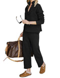 2024 Fall Fashion Clothes Teacher Outfits 2 Piece Lounge Sets For Women Henley Neck