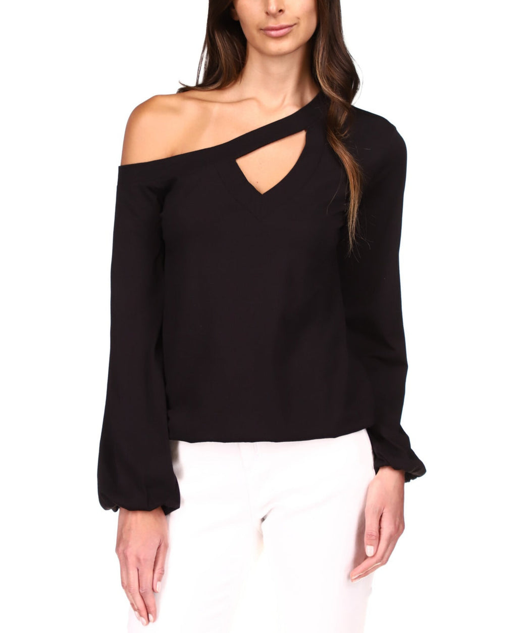 Michael Michael Kors One-Shoulder Keyhole Top, Black, PXL