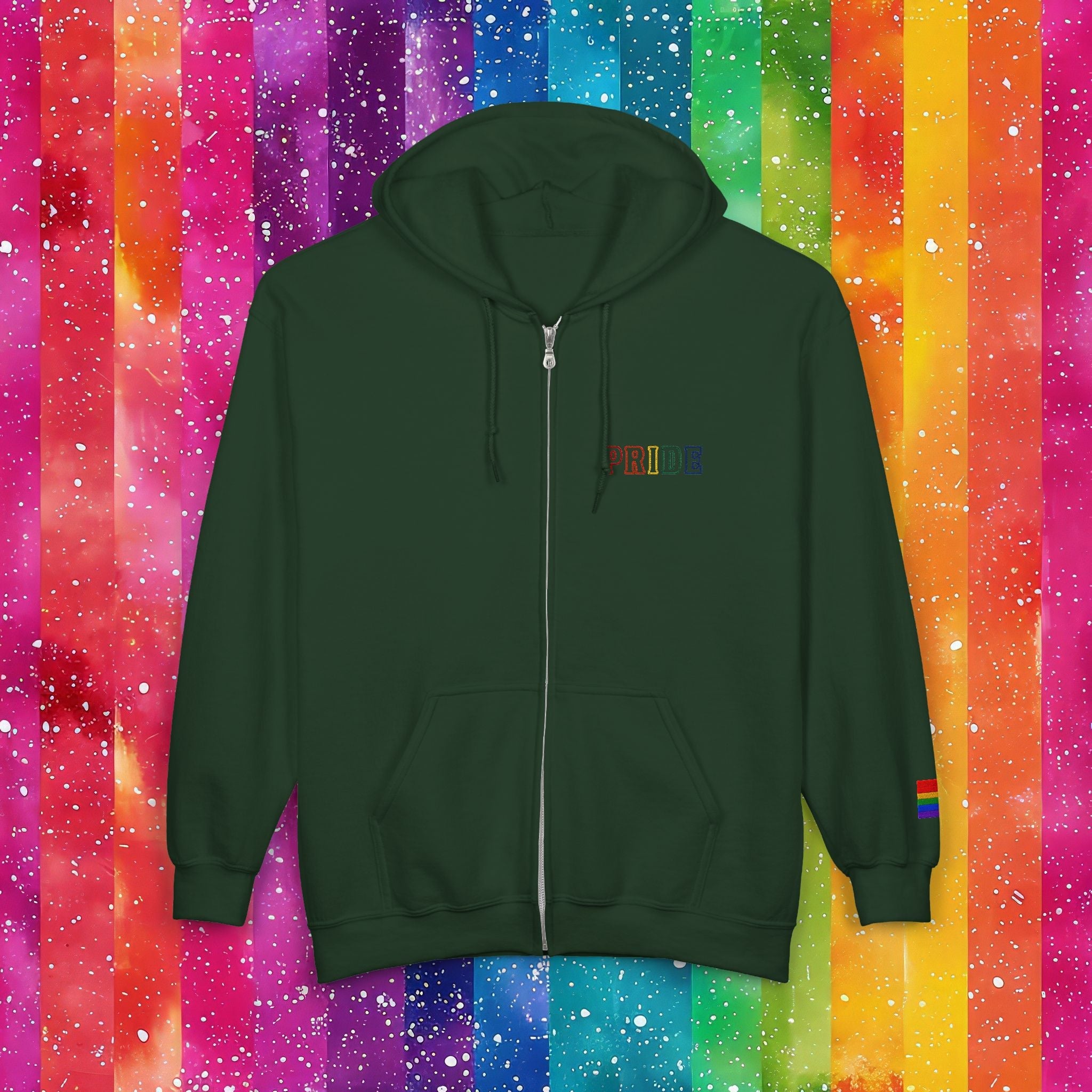 Bespattered Facade Rainbow LGBTQ+ Pride Embroidered Full-Zip Hoodie