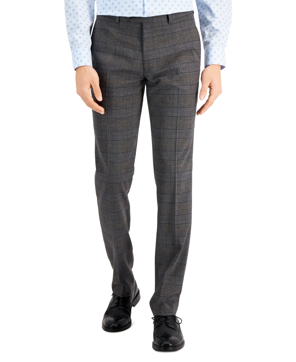 Bar III Mens Slim-Fit Gray and Camel Plaid Suit Pants, 34X29