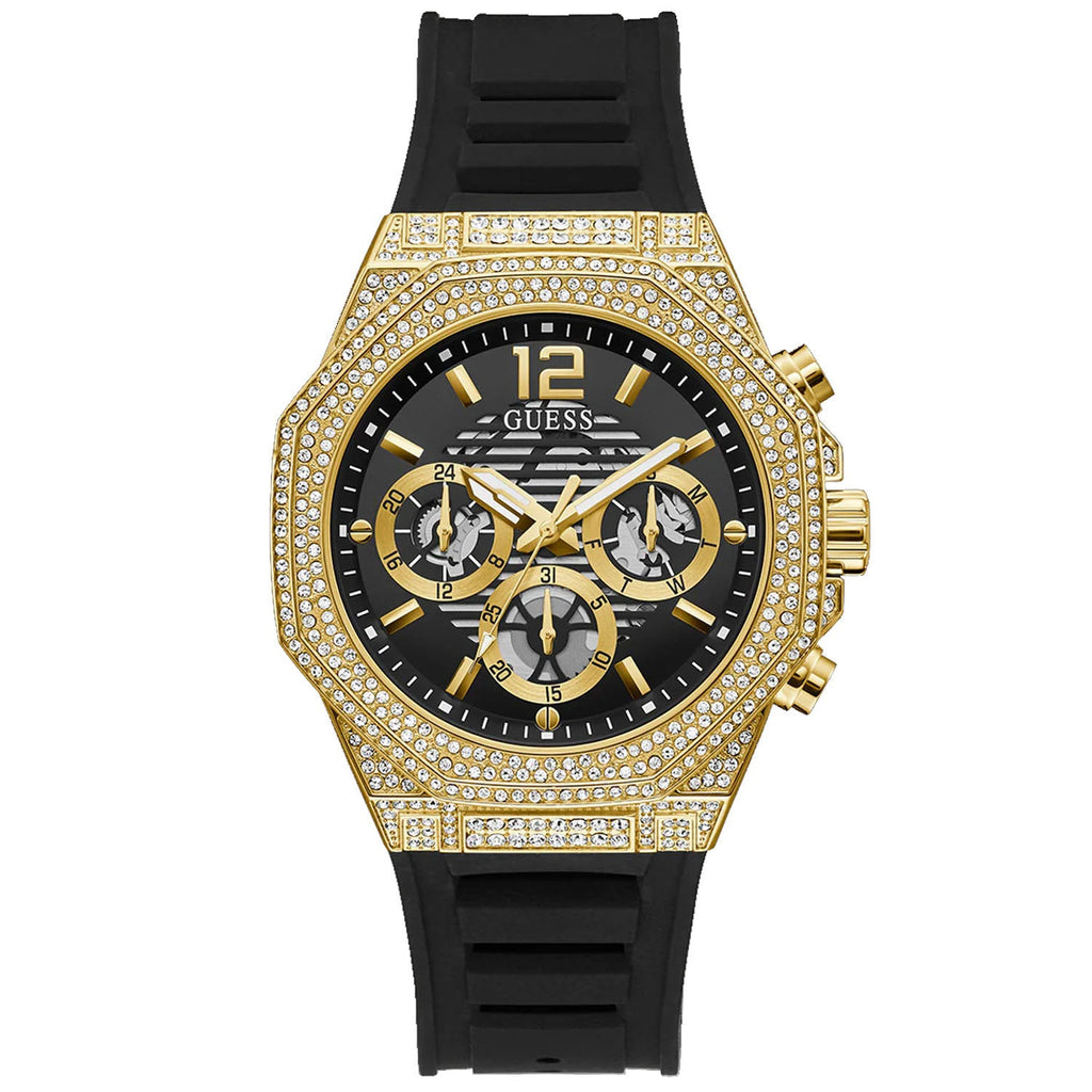 Guess Men's Momentum Black Gold Tone Multi-function