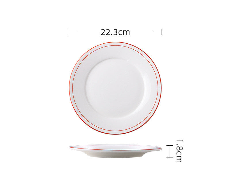 Ceramic Dish with Red and Green Line for Rice & Noodles