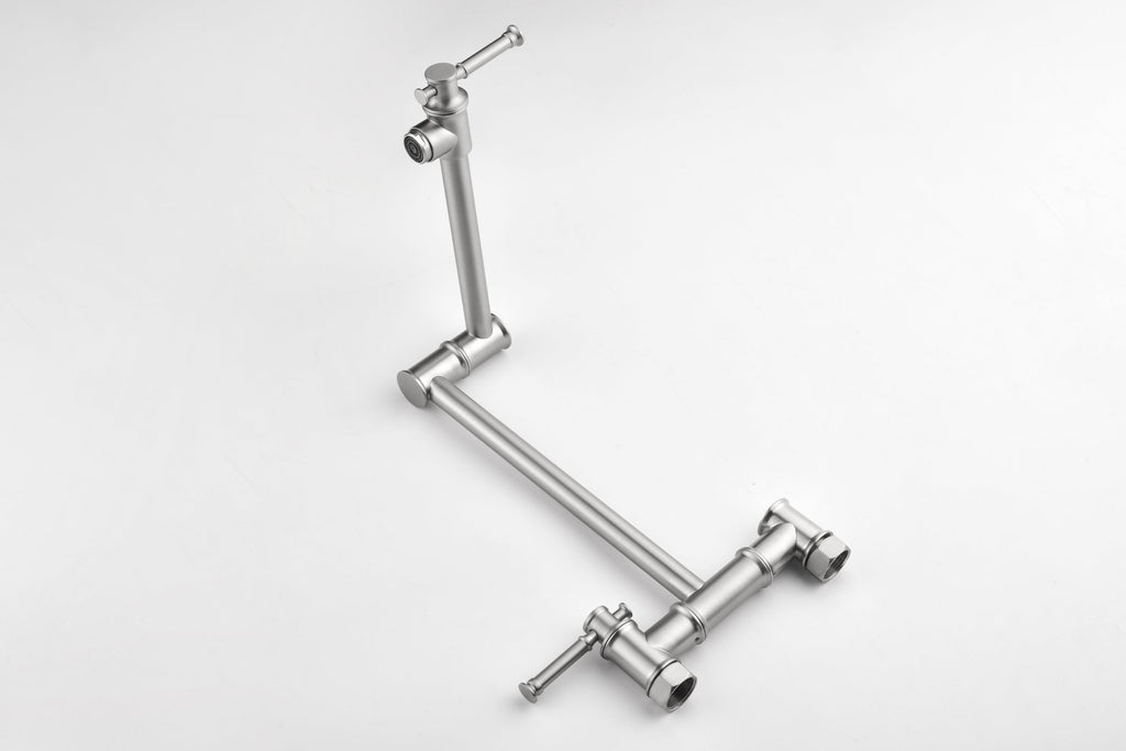 Wall mounted Pot Filler Faucet, Modern Brass Pot Filler Two-Attachment Wall Mount Folding Kitchen Pot Filler Swing Arm