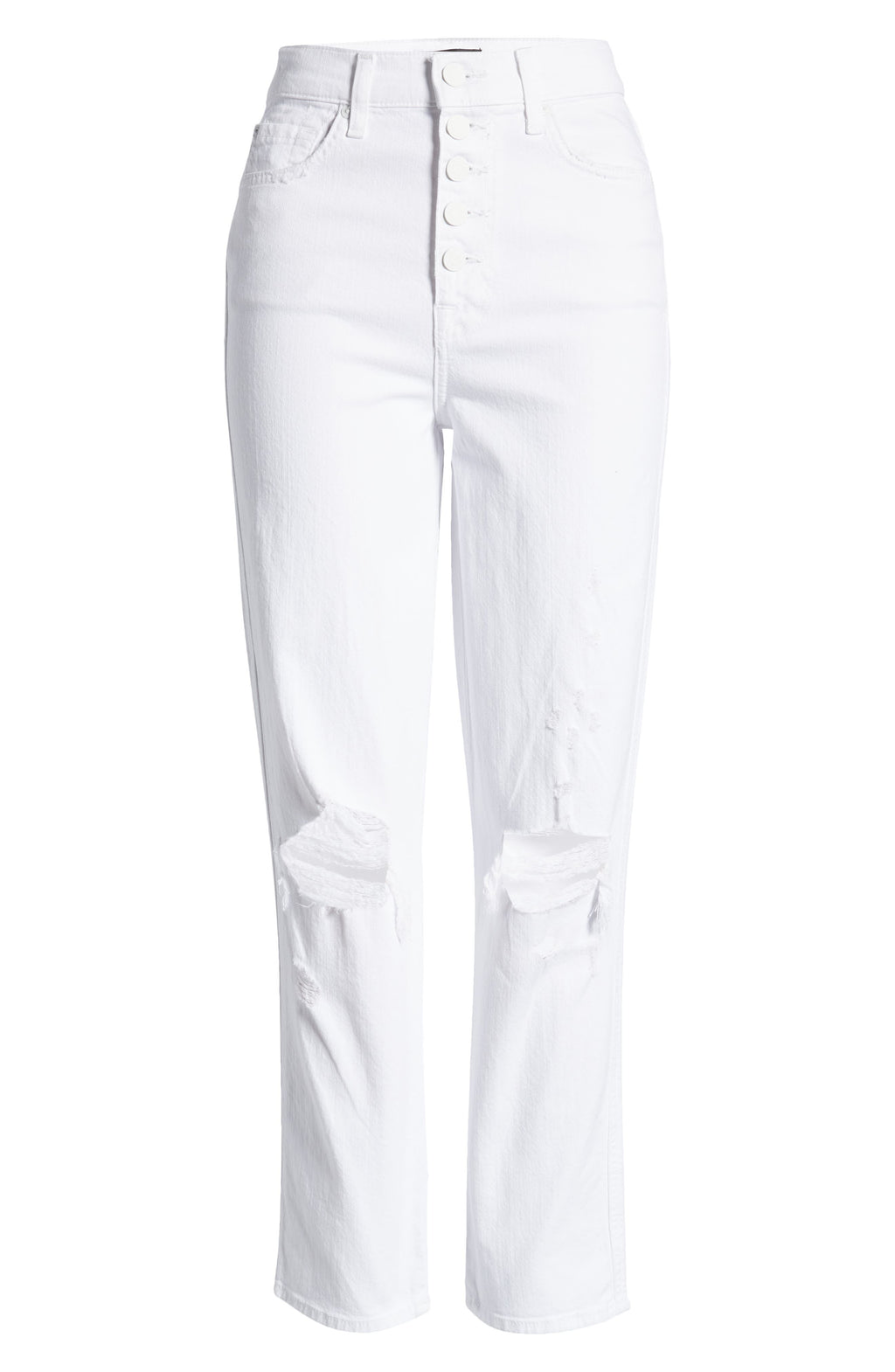 7 For All Mankind High Waist Ripped Button Fly Jeans, Size 24