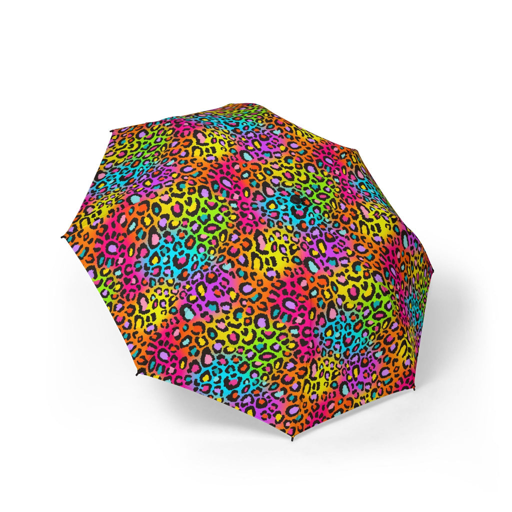 Neon Rainbow Leopard Foldable Umbrella — Compact Semi-Automatic Rain Parasol