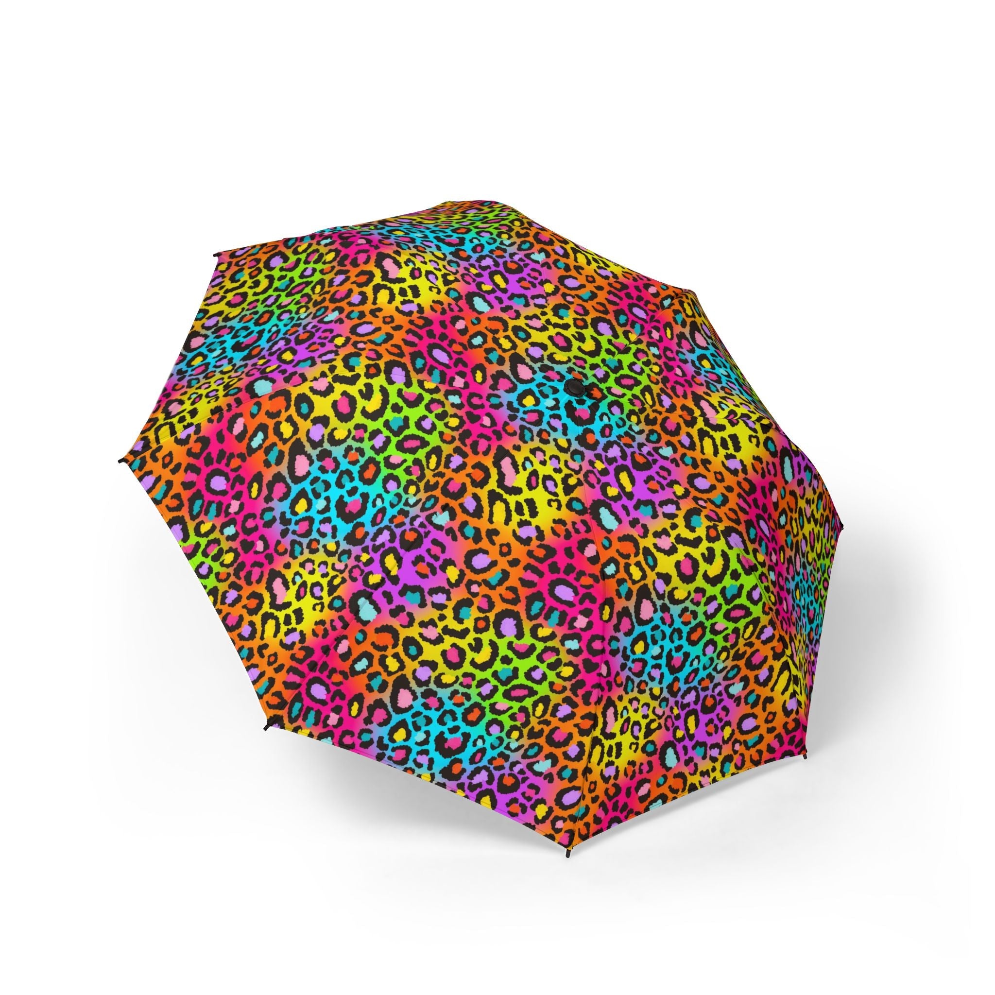 Neon Rainbow Leopard Foldable Umbrella — Compact Semi-Automatic Rain Parasol