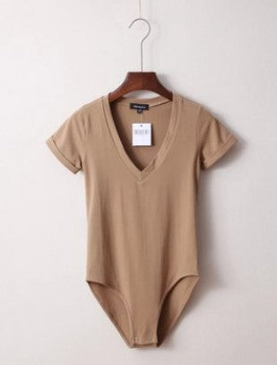 Summer New European Style V-Neck Slim Fit Bodysuit