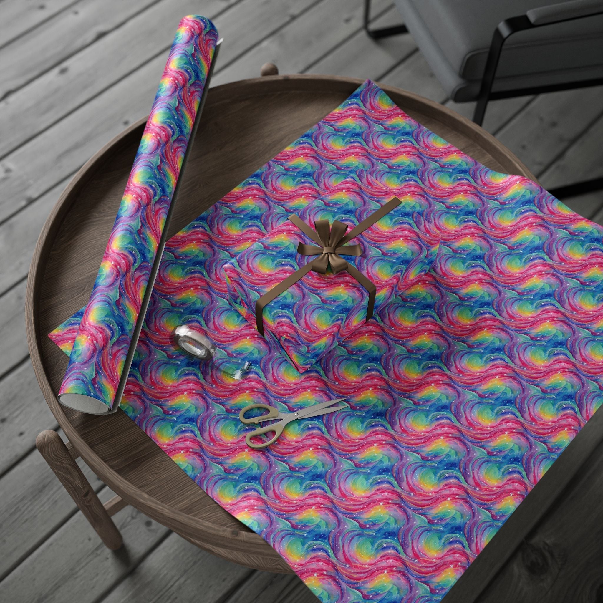 Bespattered Facade Rainbow Nebula Wrapping Paper | Three Sizes | Glossy or Matte