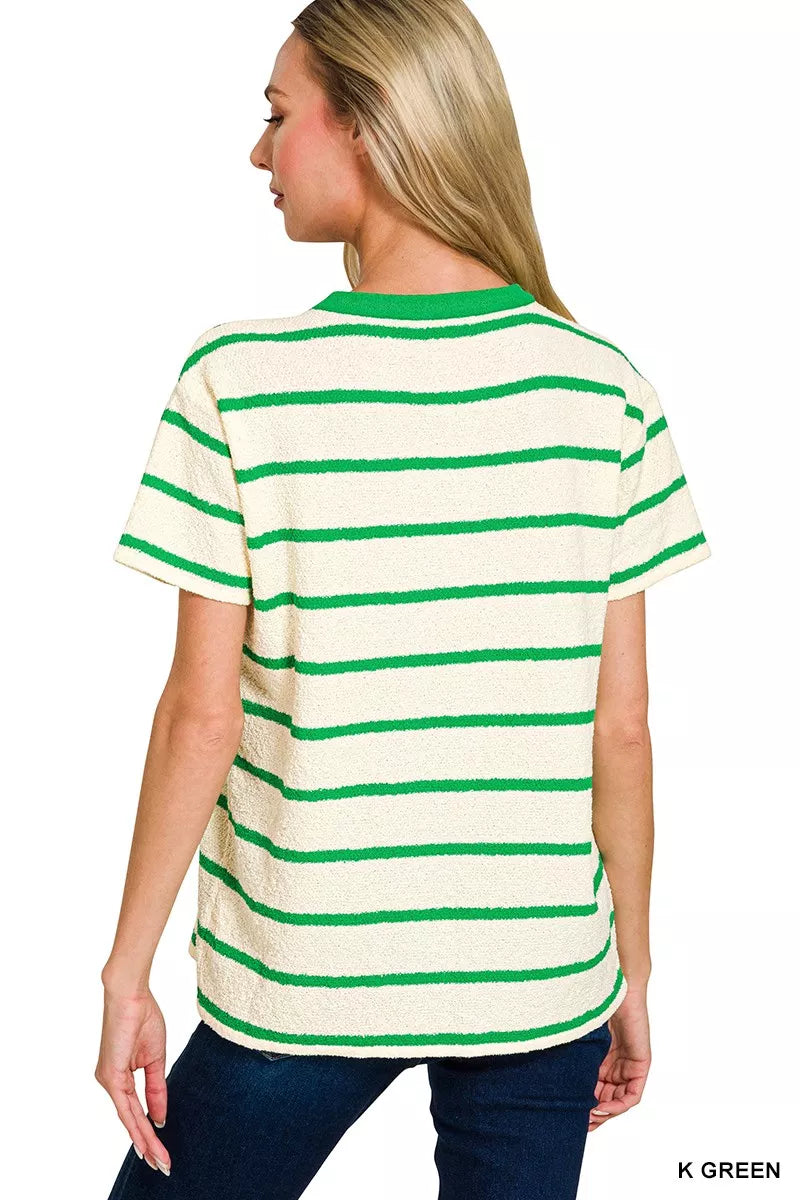 Zenana Textured Striped Crew Neck T-Shirt