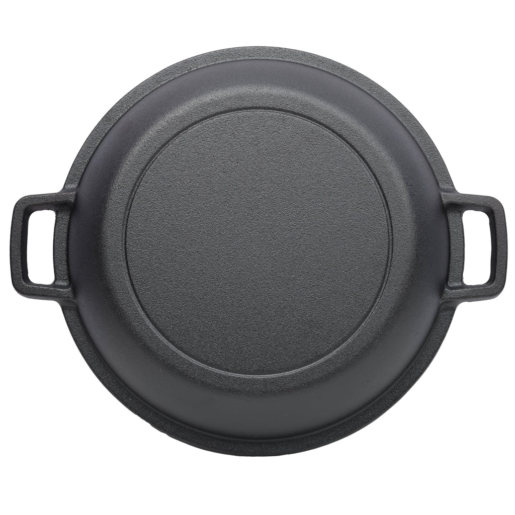 2 in 1 Pre-Seasoned Cast Iron Dutch Oven With Dual Handles, Outdoor Camping Deep Pot for Camping Fireplace Cooking BBQ Baking Campfire, 5 Quart.With 1pc Iron Pot Rack.