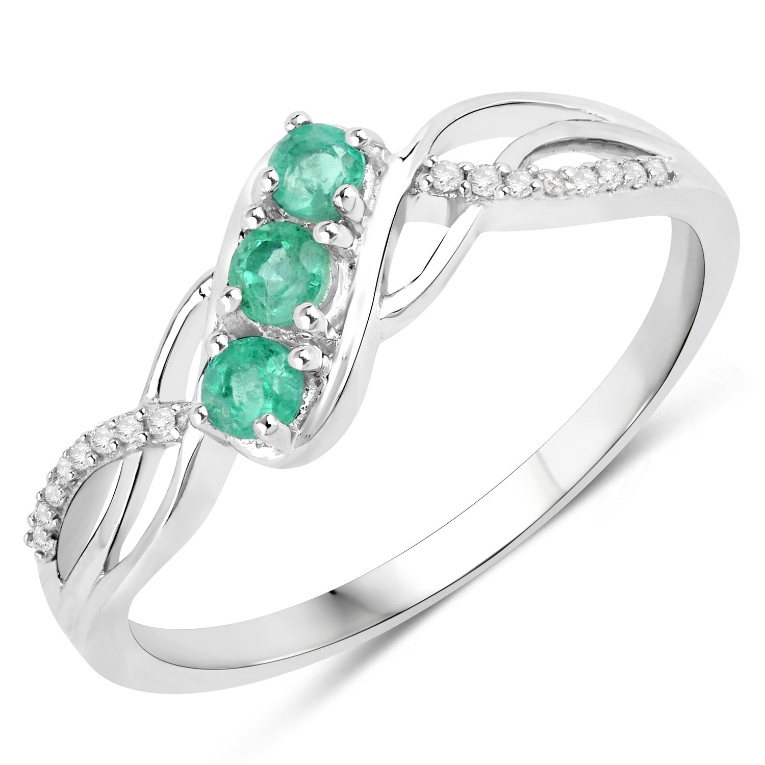 0.28 Carat Genuine Zambian Emerald and White Diamond 14K White Gold Ring