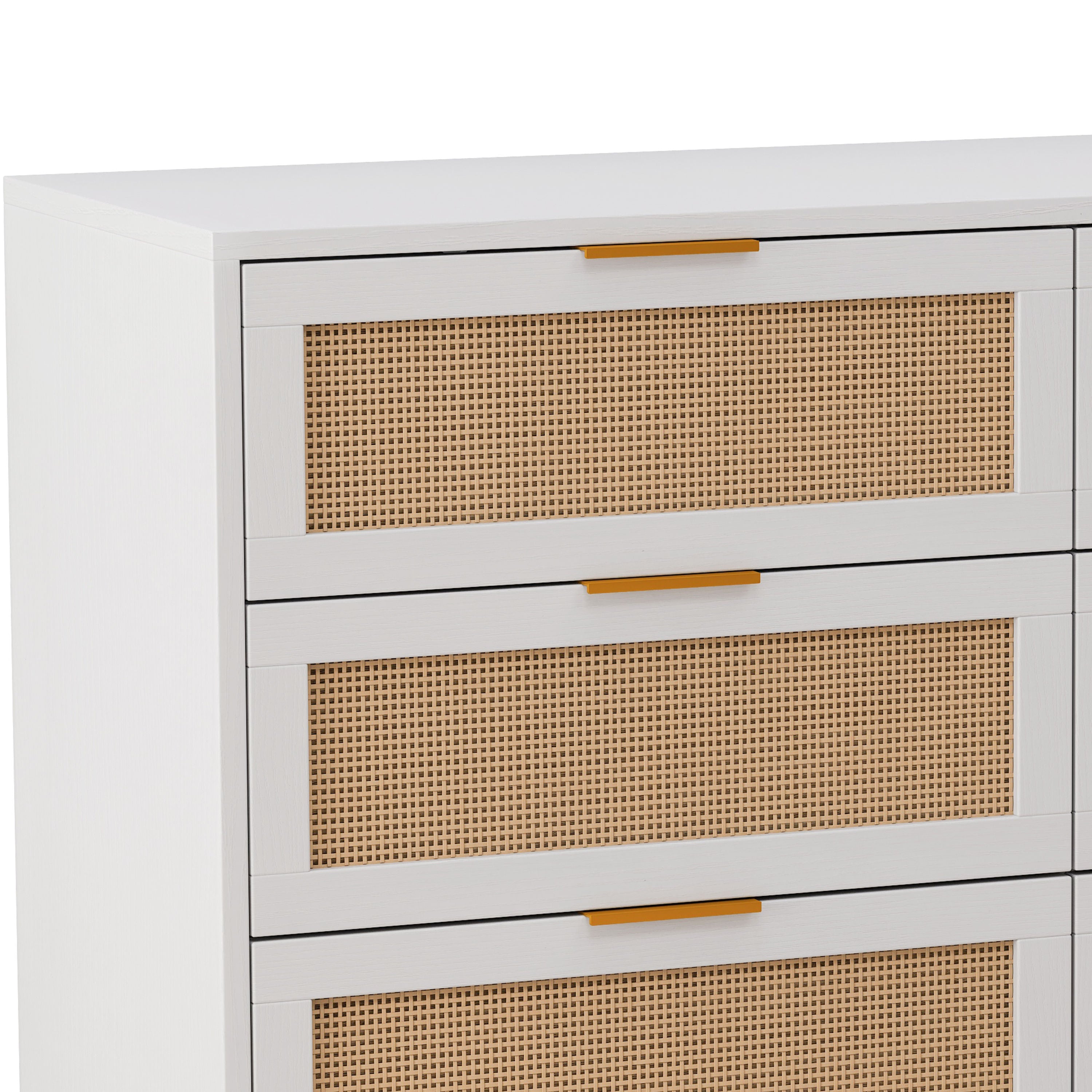 43.31'6-Drawers Rattan Storage Cabinet Rattan Drawer,for Bedroom,Living Room,White