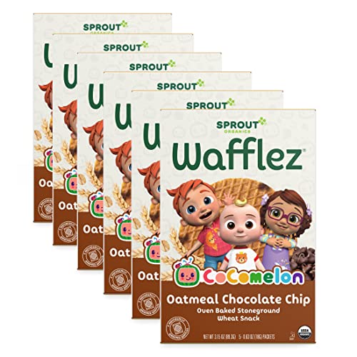 CoComelon Sprout Organic Baby Food Toddler Snacks Oatmeal Chocolate Chip Wafflez 50 Single Serve Waffles