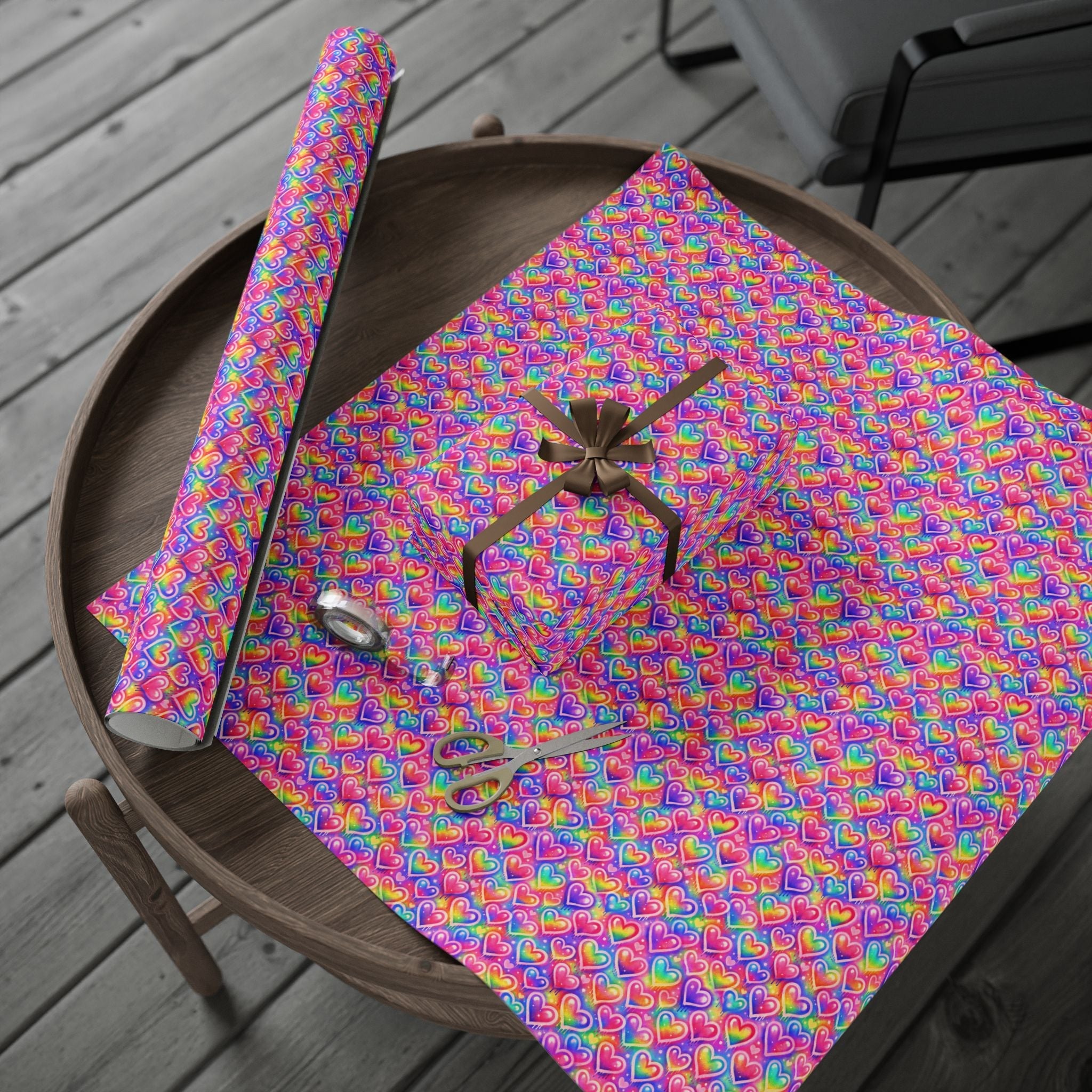 Bespattered Facade Rainbow Hearts Wrapping Paper | Three Sizes | Glossy or Matte