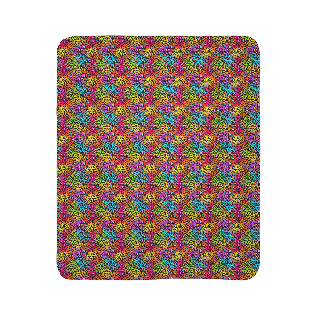 Bespattered Facade Neon Leopard Vibrant Fleece Sherpa Blanket | 2 Colors & Sizes