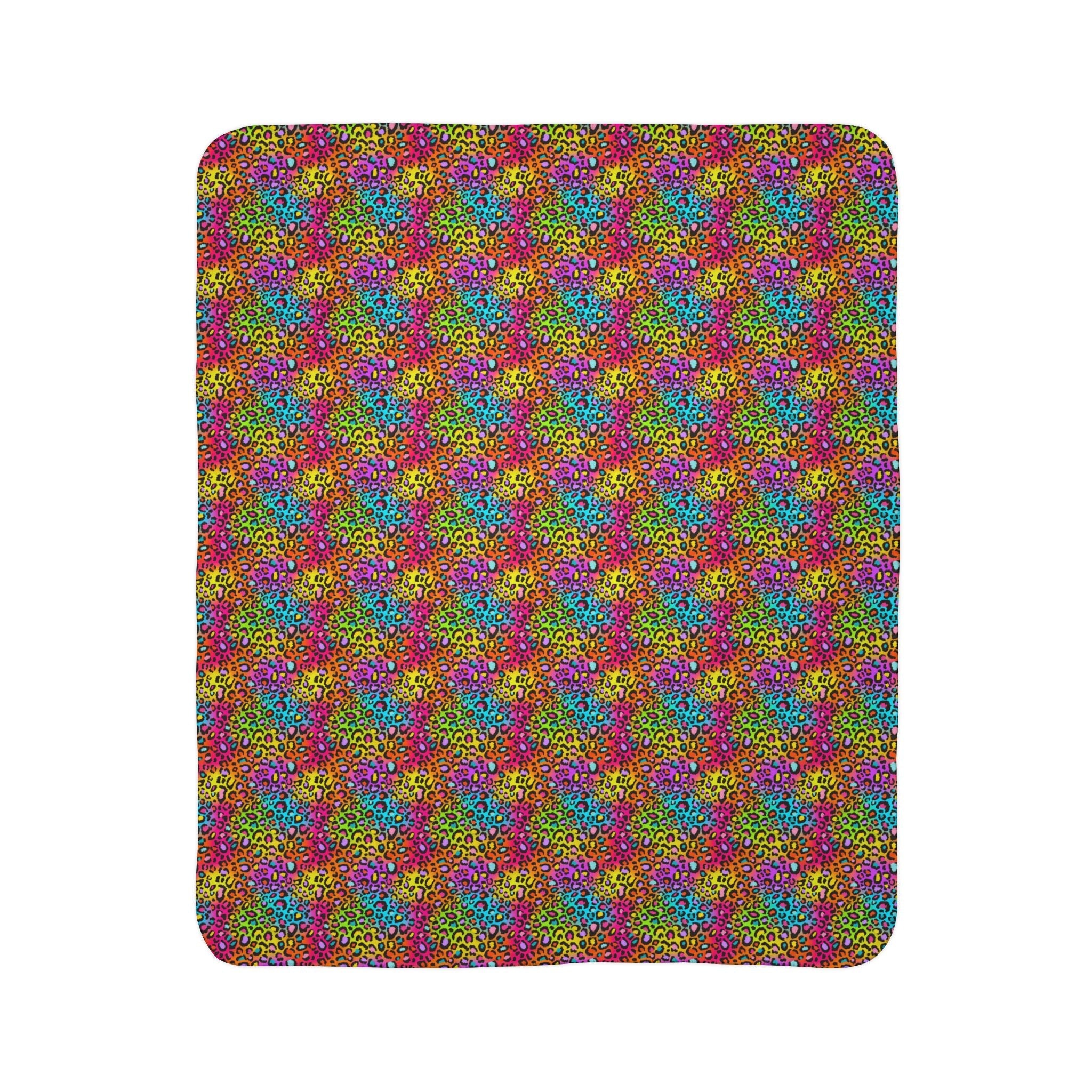Bespattered Facade Neon Leopard Vibrant Fleece Sherpa Blanket | 2 Colors & Sizes