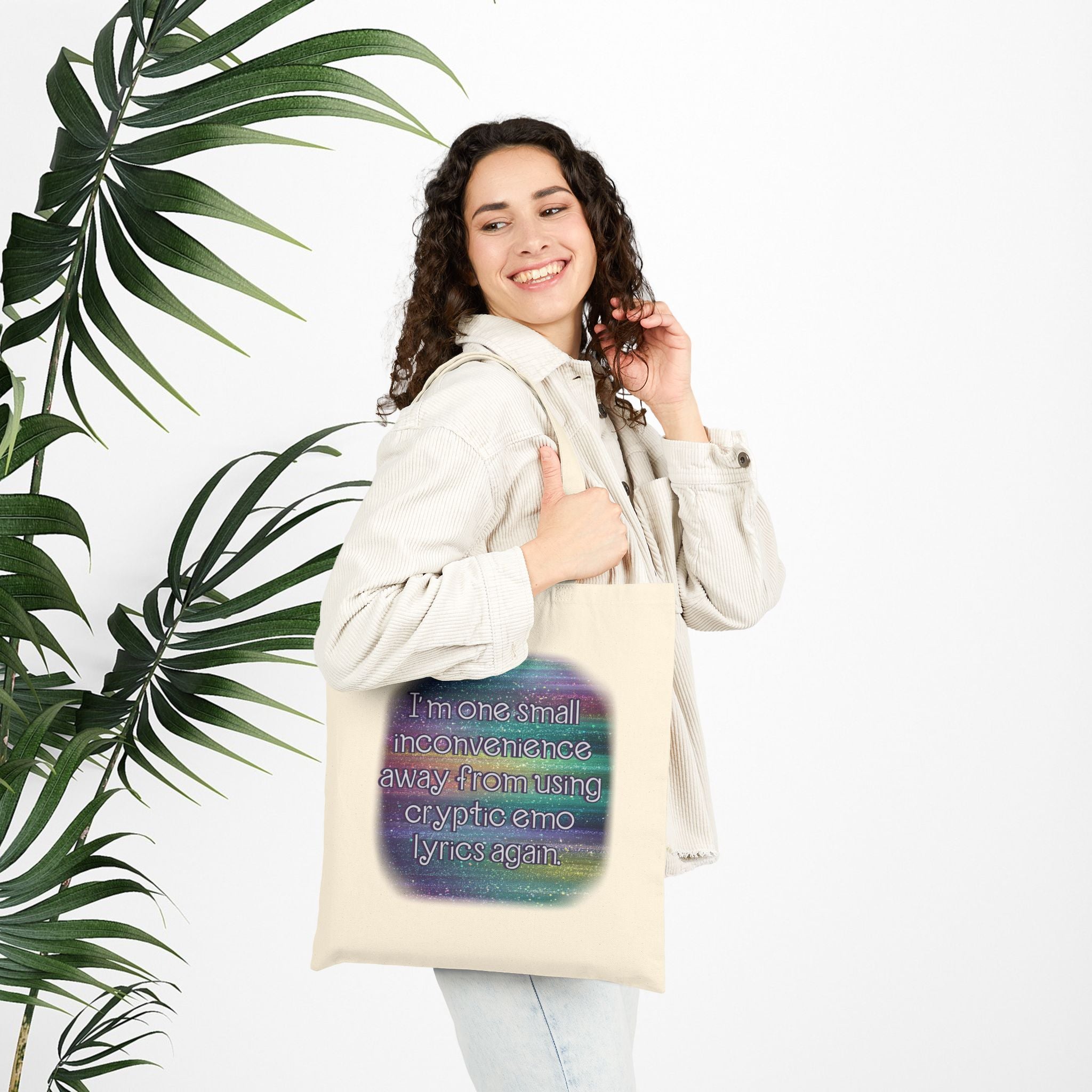 Bespattered Facade Rainbow "Cryptic Emo Lyrics" Canvas Tote Bag Reusable Carryall