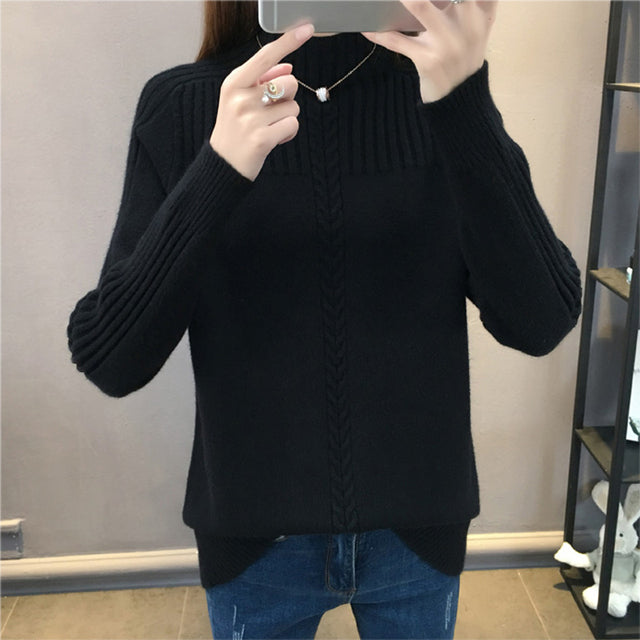 Korean High-Neck Women's Knitted Sweater for Fall/Winter