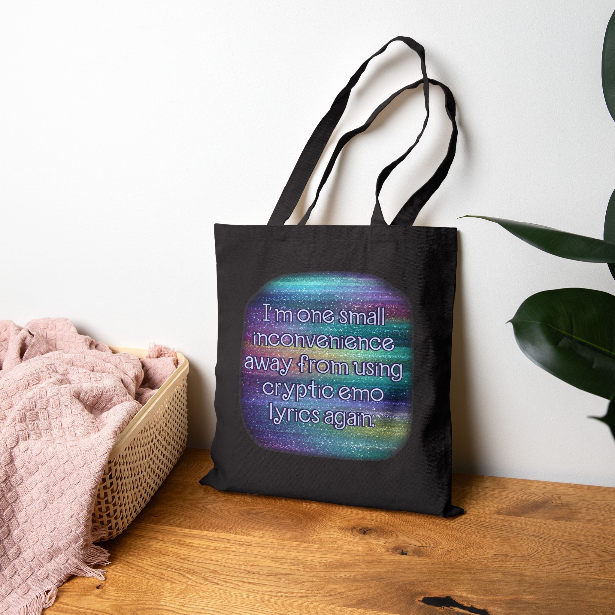 Bespattered Facade Rainbow "Cryptic Emo Lyrics" Canvas Tote Bag Reusable Carryall