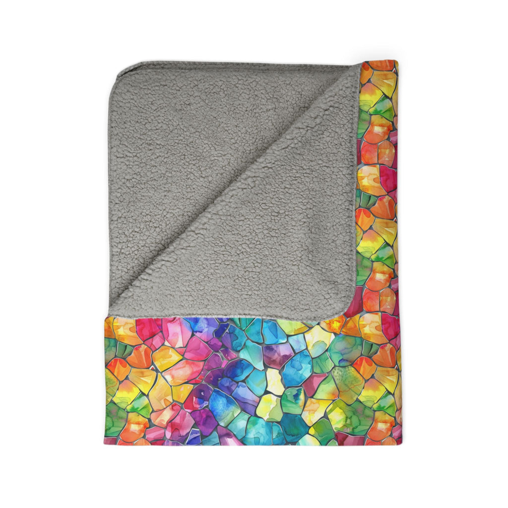 Bespattered Facade Rainbow Mosaic Vibrant Fleece Sherpa Blanket | 2 Colors & Sizes