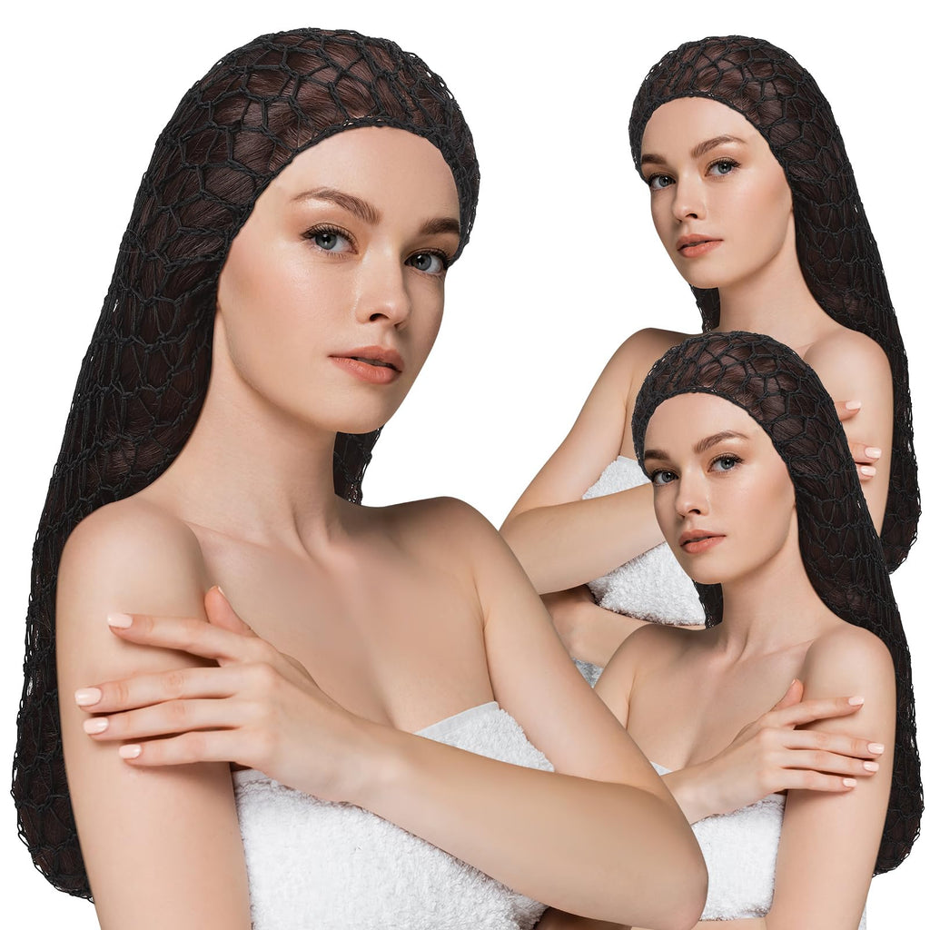 XLSXEXCL 5 Pcs Snoods for Women Hair Extra Large Hair Nets Mesh Hair Net Crochet Mesh Sleep Bonnet Length Rayon Mesh Wrap for Curly Hair