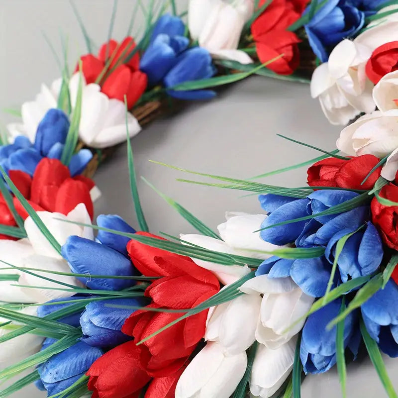 Red White and Blue Tulip Wreath for Door Decoration